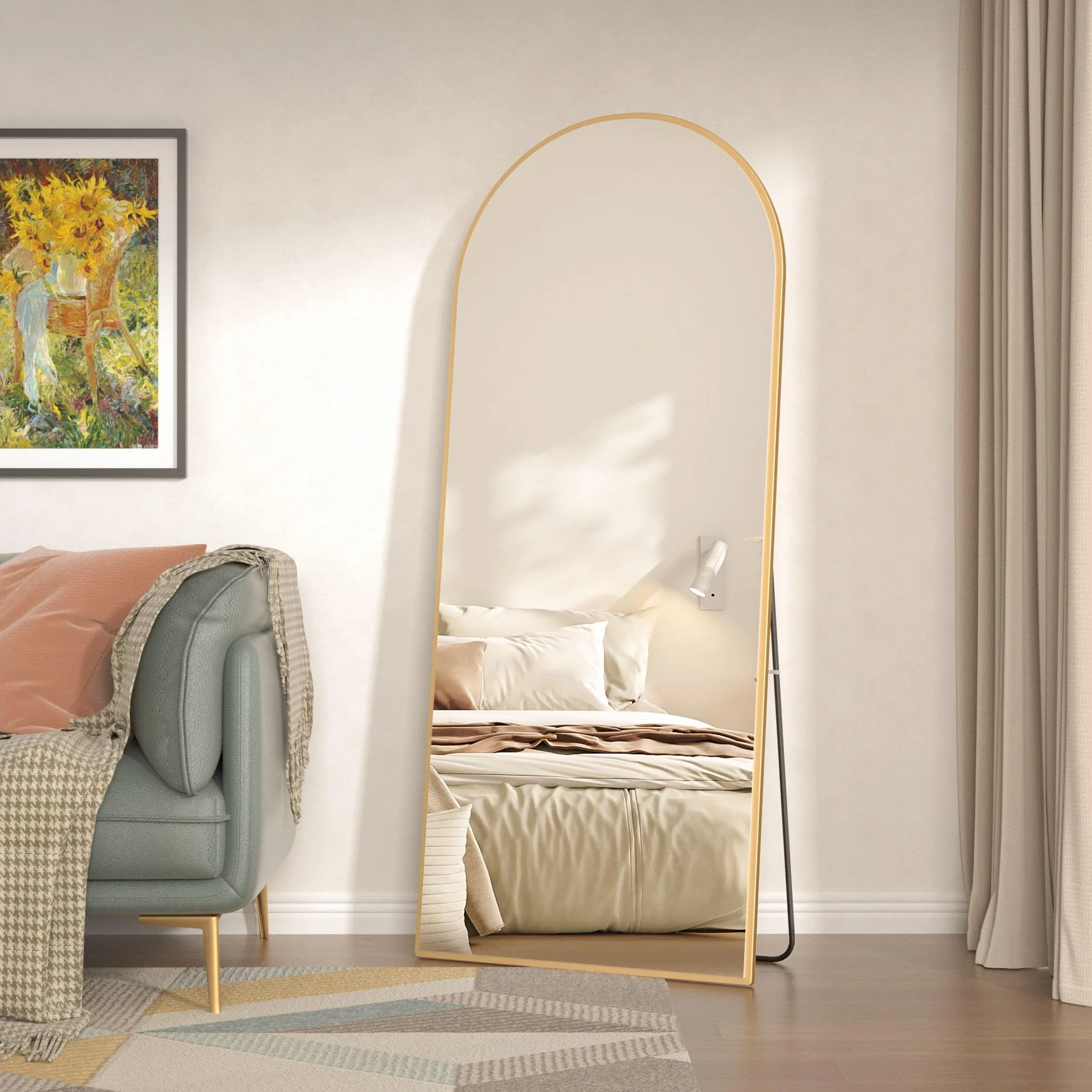 Espejo de Cuerpo Entero 165x60 cm Curvado Dorado Grande