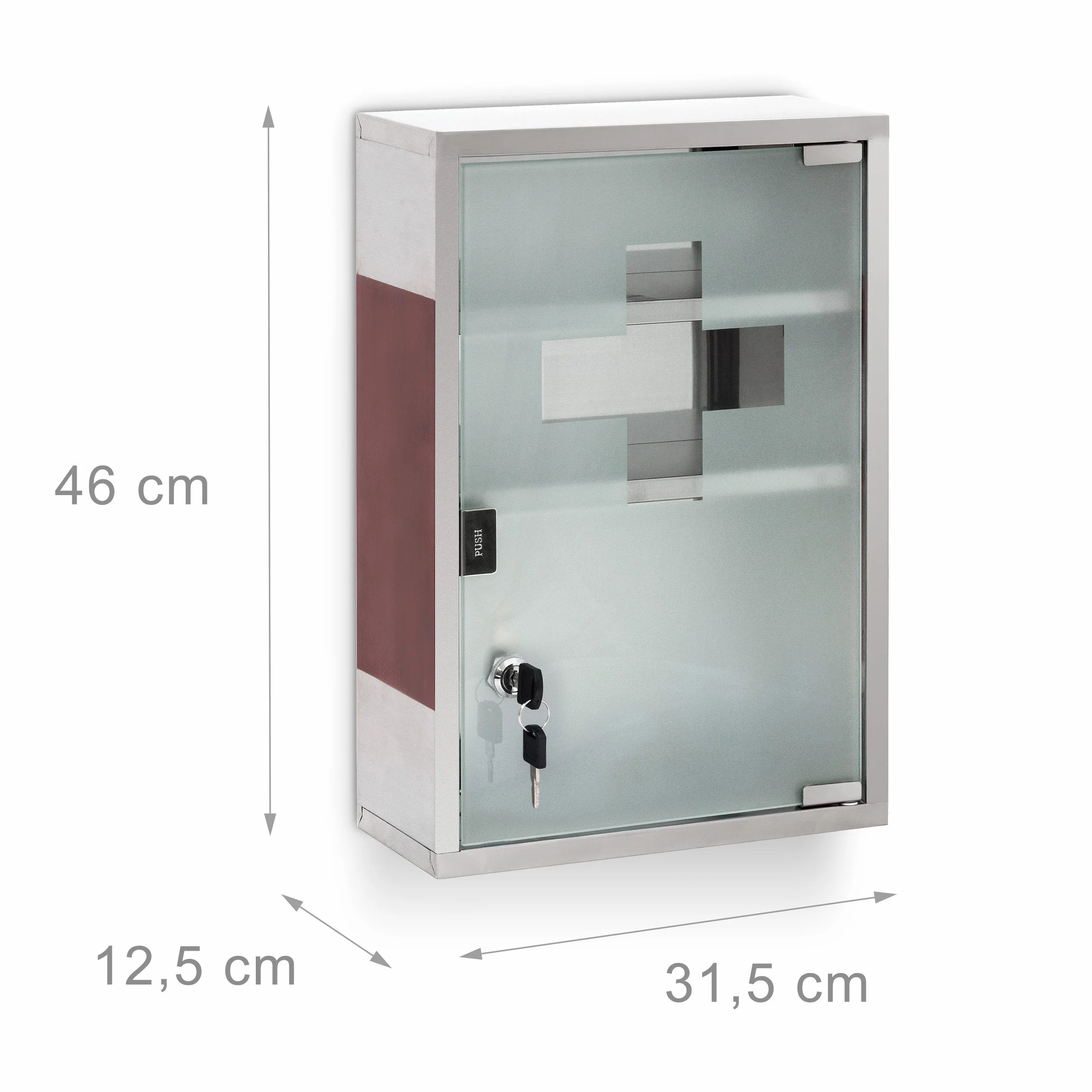 Relaxdays Botiquín Acero Inoxidable 45x30x12cm 3 Compartimentos Puerta con Llave Plateado Marrón