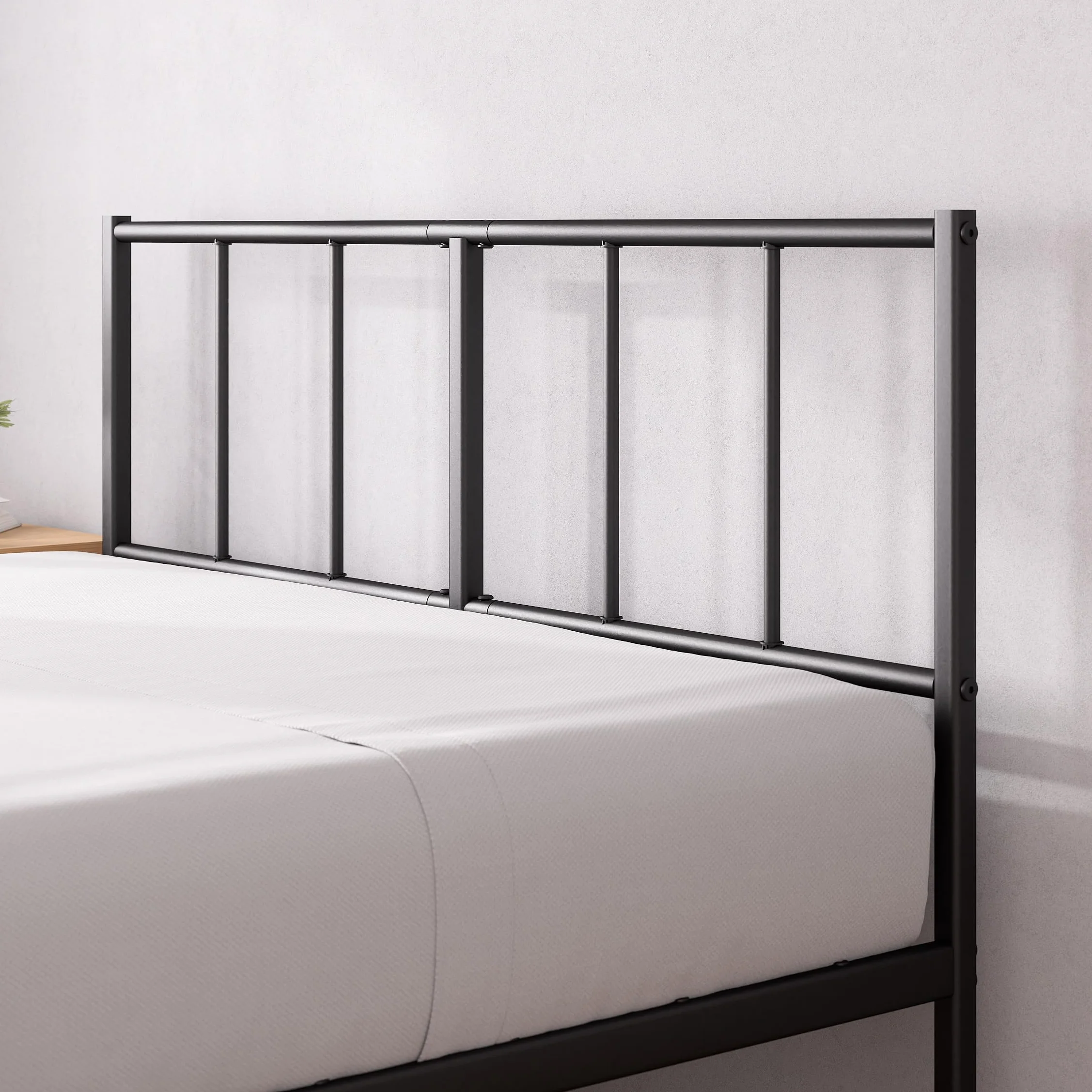 Zinus Justin Somier 135x190 cm - Altura 30 cm - Base Cama Matrimonio en Acero con Cabecero - Láminas de Metal - Montaje Fácil- Espacio de Almacenamiento - Negro