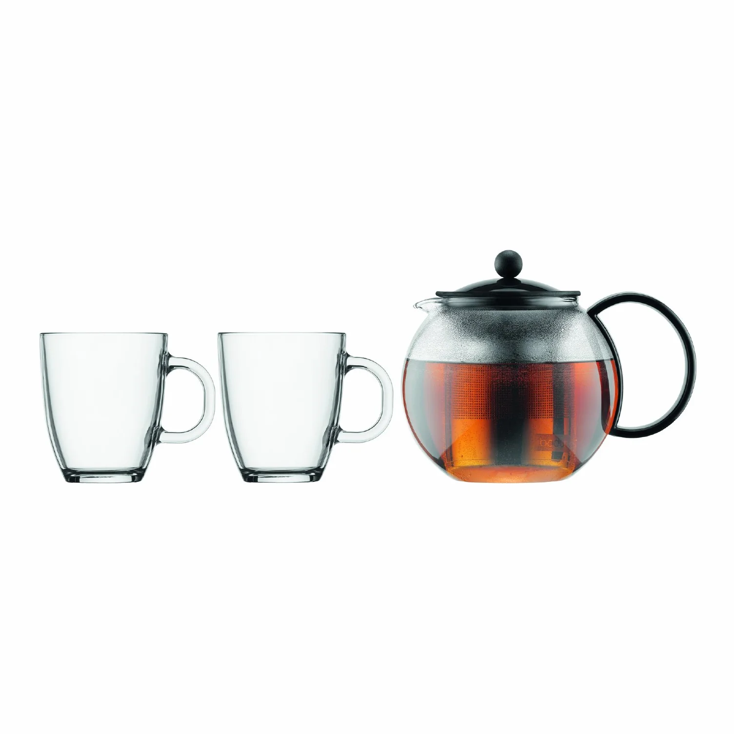 Bodum - K1805-01 - Assam - Tetera con filtro de acero inox - 1,0 l + 2 mugs de cristal - 0,35 l