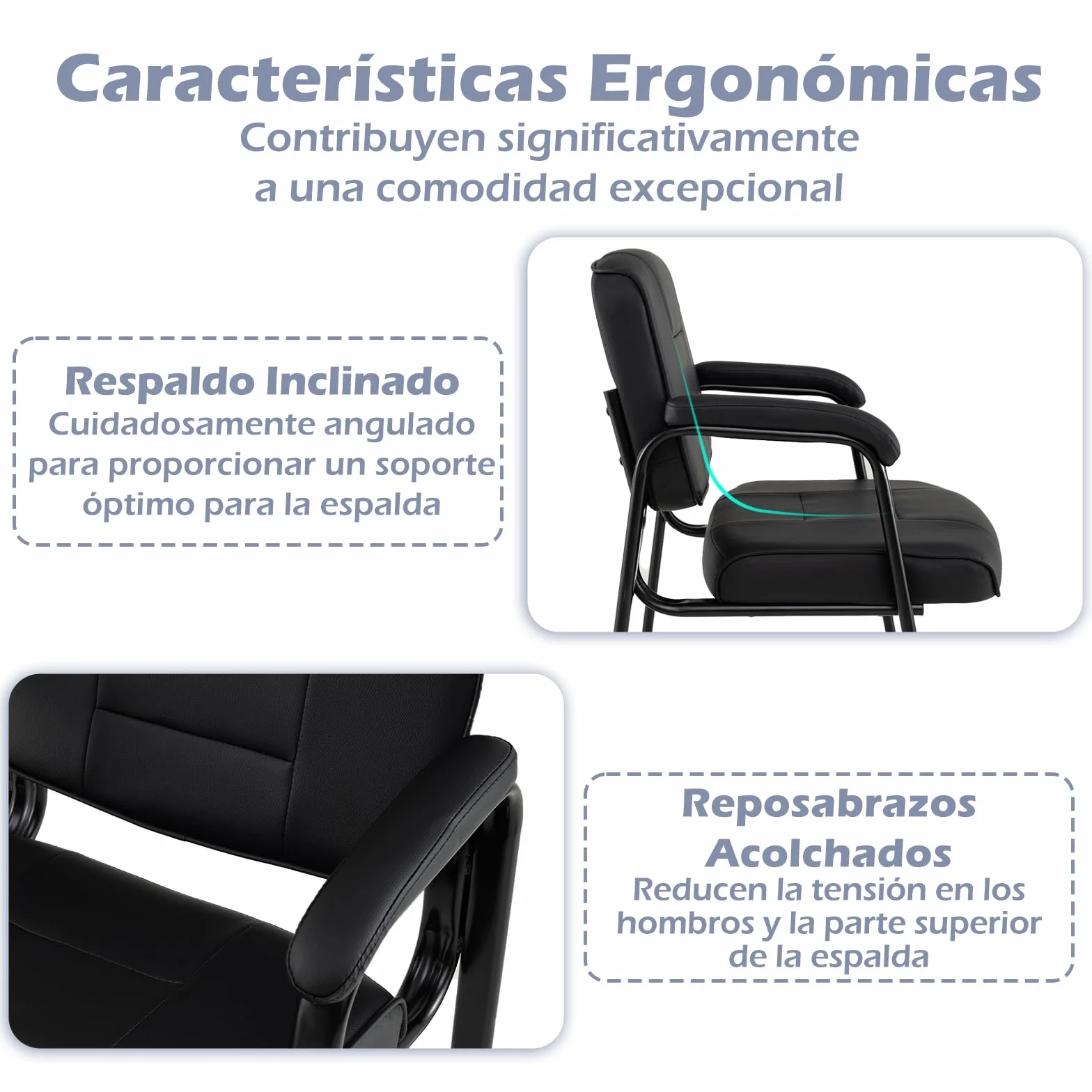 COSTWAY 2 Sillas Sala de Espera, Brazos y Asiento Acolchado, Sillas Confidente de Cuero Artificial, Respaldo Ergonómico, sin Ruedas, Oficina, Recepción, Carga 180kg (Negro)