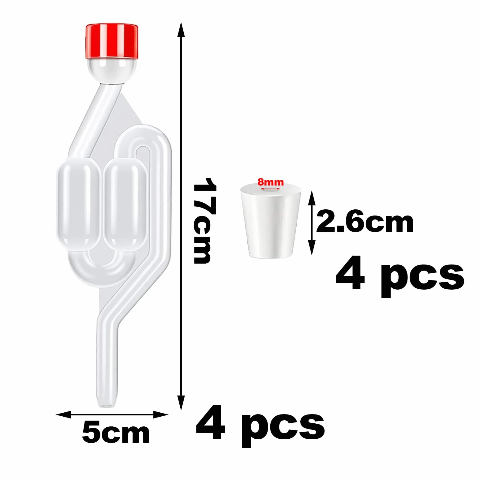 4 unidades Tubo de Fermentación Airlock Esclusas con 4 Tapón de Goma de Plástico Válvula Antirretorno Desague Burbujeador,Esclusa para Secundaria de Cerveza Fermentada con Jugo Puro y Vino Tinto