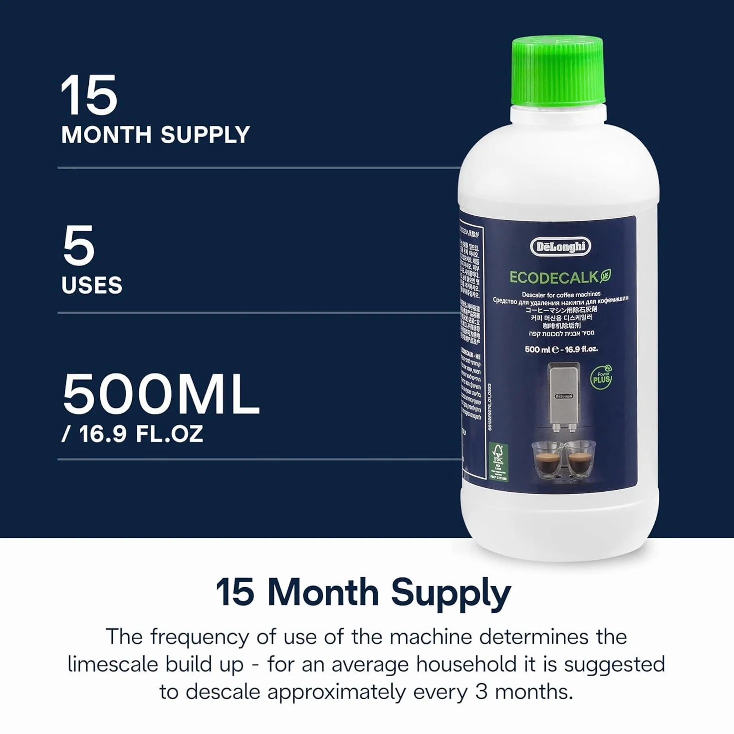 DeLonghi EcoDecalk Descalcificador Cafetera Líquido Botella 500 ml