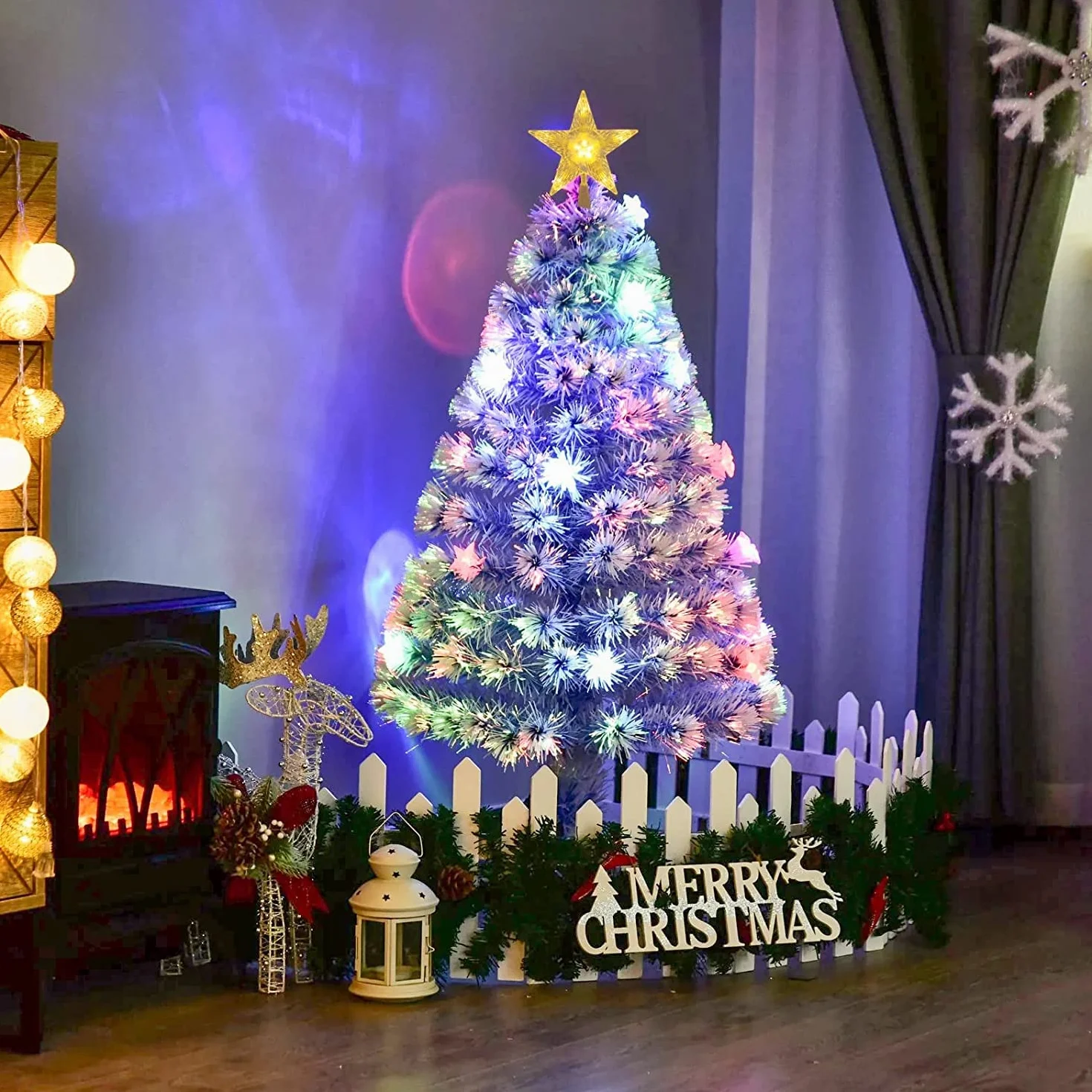 Topper de Estrella para Árbol de Navidad con Purpurina y Luz LED - Decoración Navideña