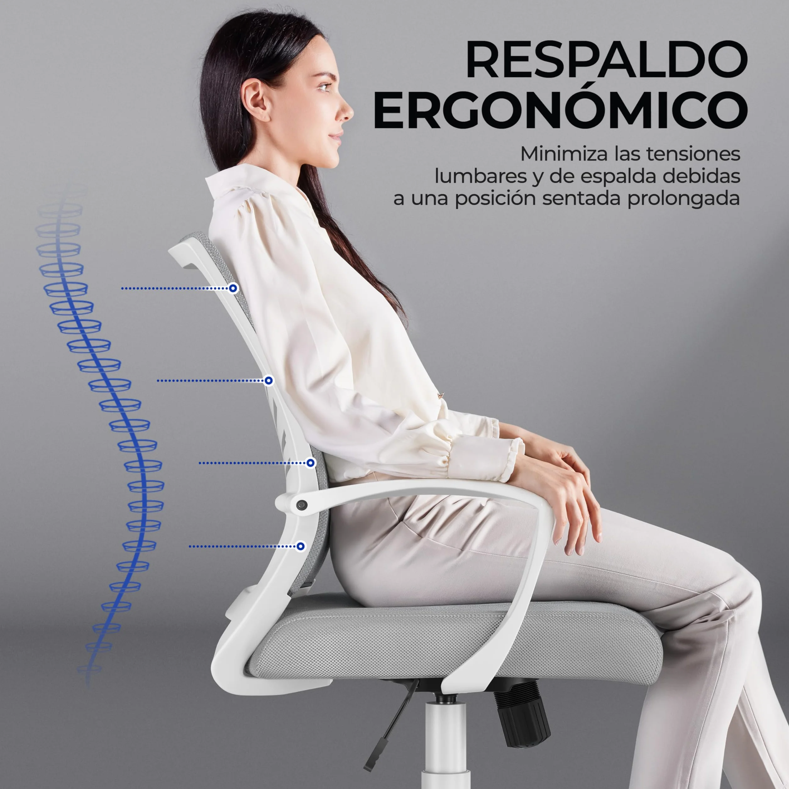 Yaheetech Silla de Oficina con Función de Inclinación, Soporte Lumbar, Carga Máxima 136kg, Gris Claro, Juego de 2