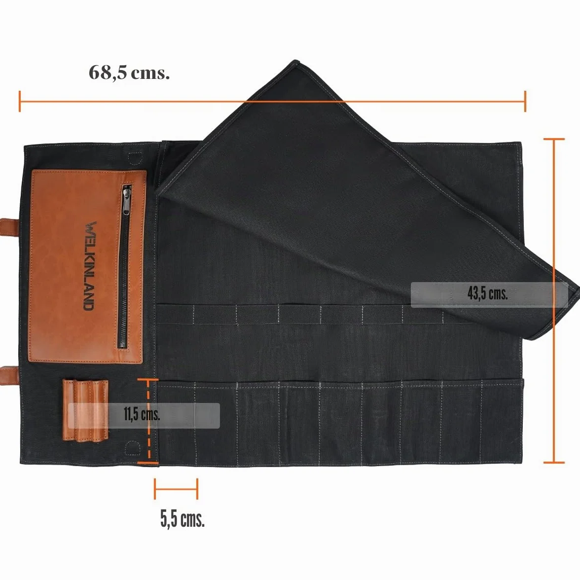 WELKINLAND Rollo de Cuero para Cuchillos de 14 Bolsillos, de Lona, Soporte para Bolsas de Cuchillos, Bolsa de Chef, Bolsa para Cuchillos de Chef, para Cuchillos