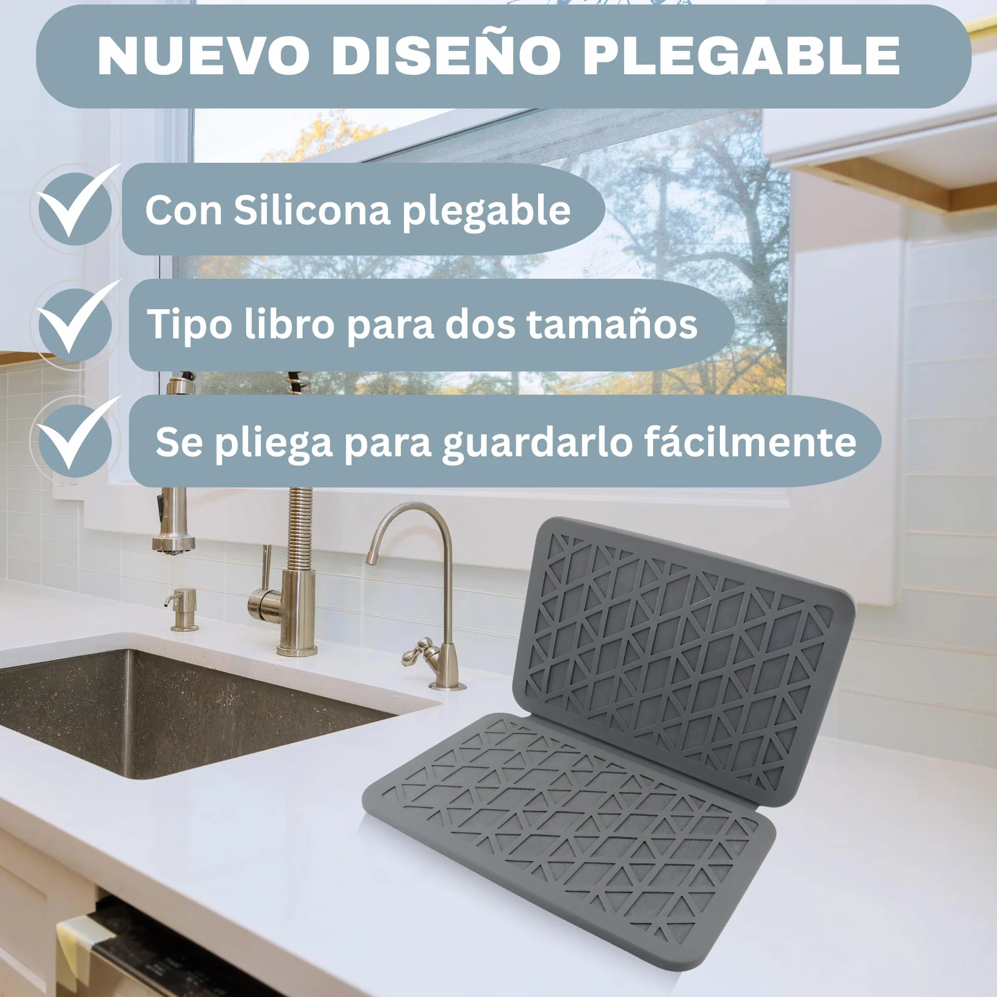 Escurreplatos de Piedra de Diatomita Plegable para Cocina – Secado Ultra Rápido Antibacteriano