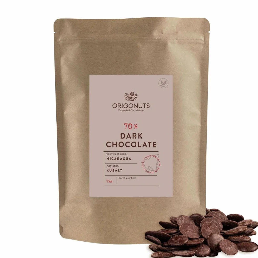 ORIGONUTS Pepitas de chocolate 70% chocolate negro Nicaragua 1kg para fundir
