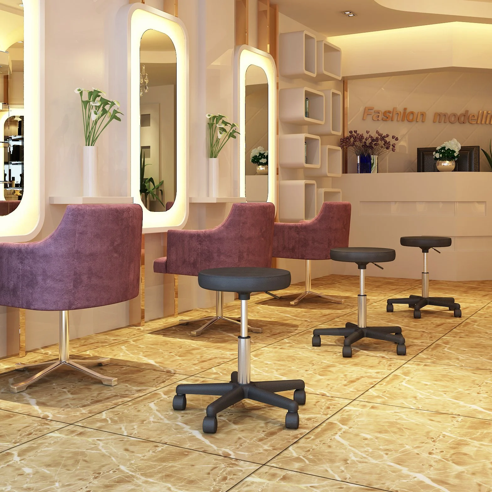 SONGMICS Taburete Giratorio Sobre Ruedas Regulable 46-58 cm Asiento Cuero Sintético Negro LJB61B