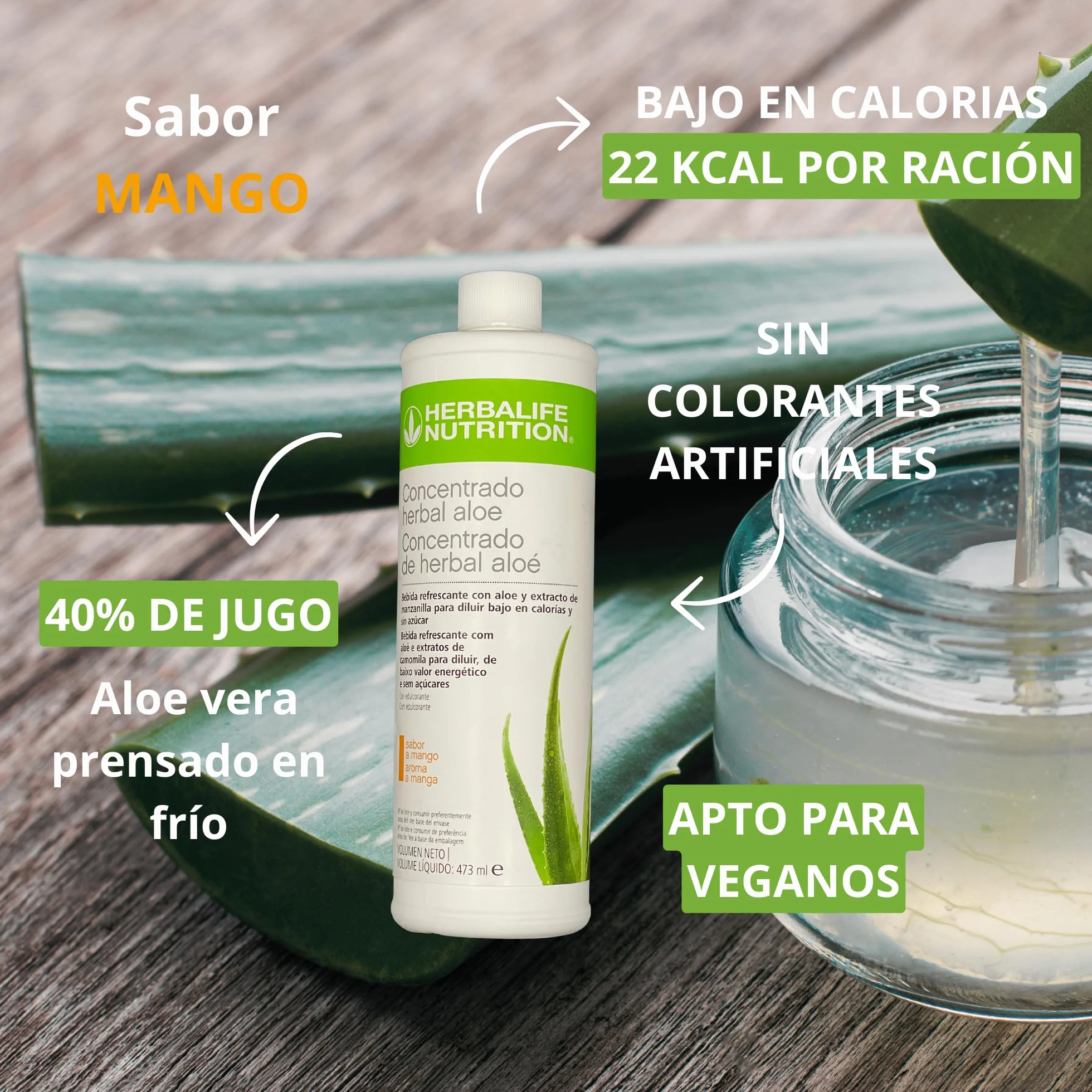 Concentrado Herbal Aloe Herbalife Nutricion - Bebida de Aloe Vera Puro 40% para beber (Mango)