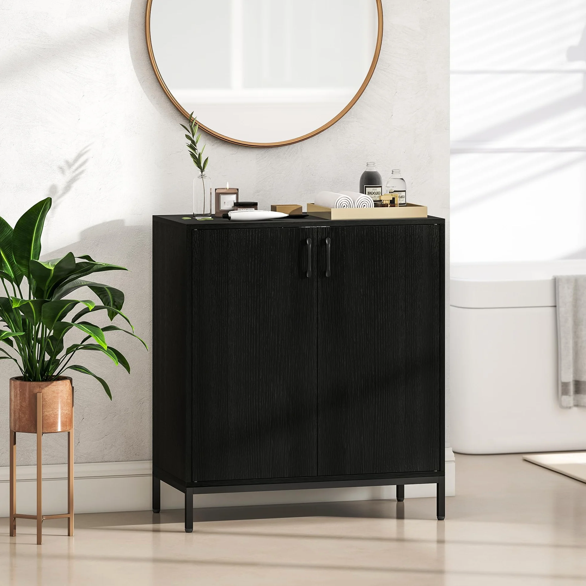HOMCOM Aparador para Salón con 2 Puertas, Aparador de Cocina Moderno, Estante Ajustable y Base Elevada, para Comedor, Pasillo, Dormitorio, 80x40x90 cm, Negro
