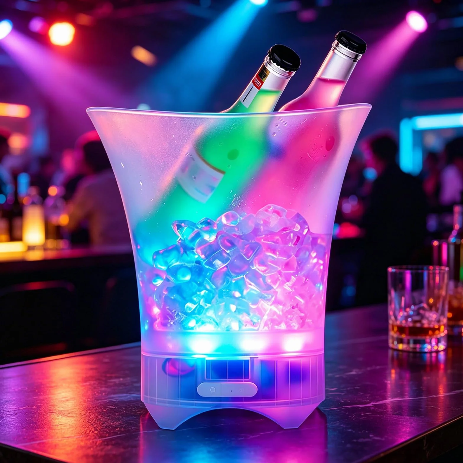 Cubo de hielo LED con música, 5 l multicolor, LED, cubitera para champán, cubitera con varios colores degradados, color ajustable, conectividad Bluetooth para festival, fiesta, casa, bar club