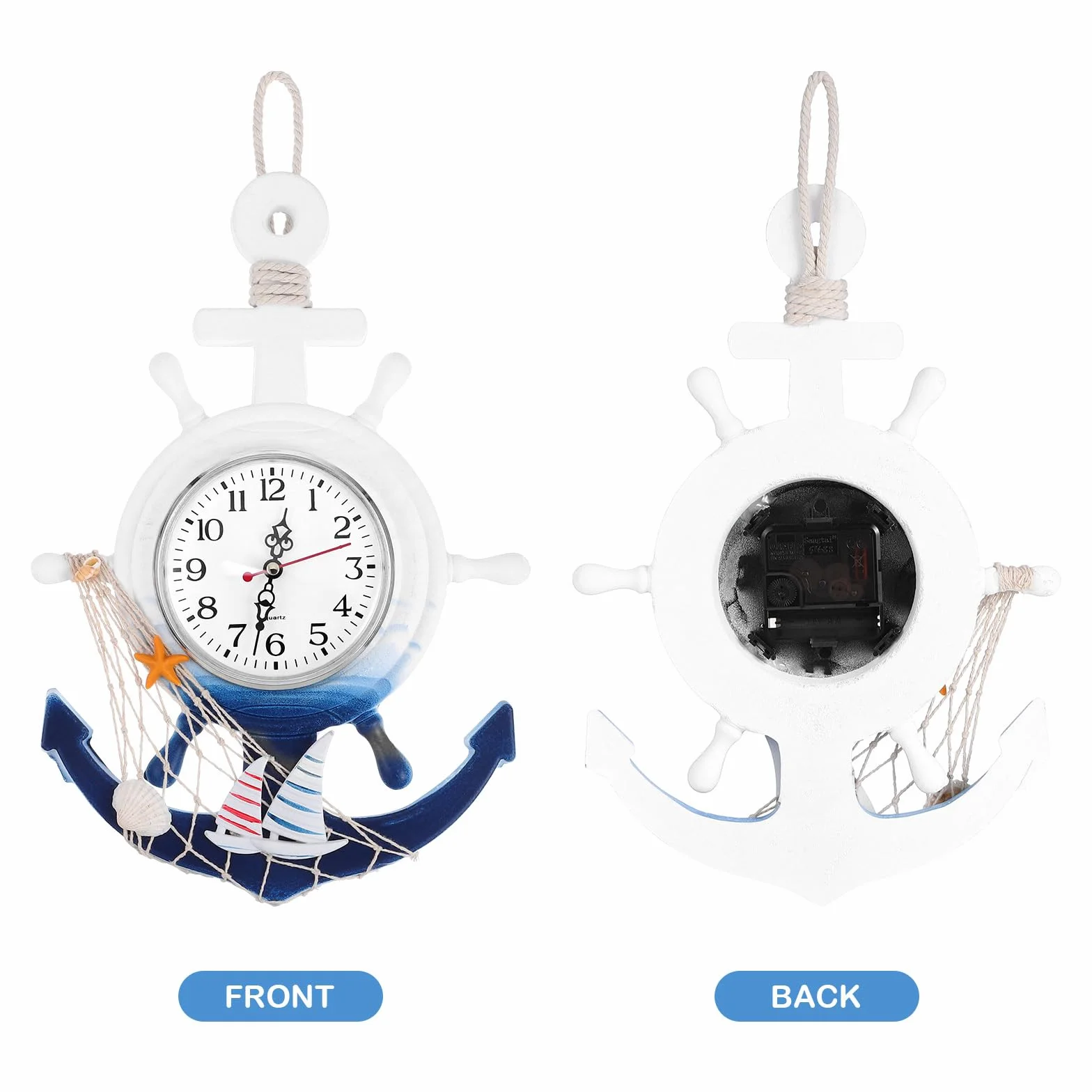 Homoyoyo Reloj Tema Mar Ancla Barco Estilo Mediterráneo Silencioso Decoración Hogar