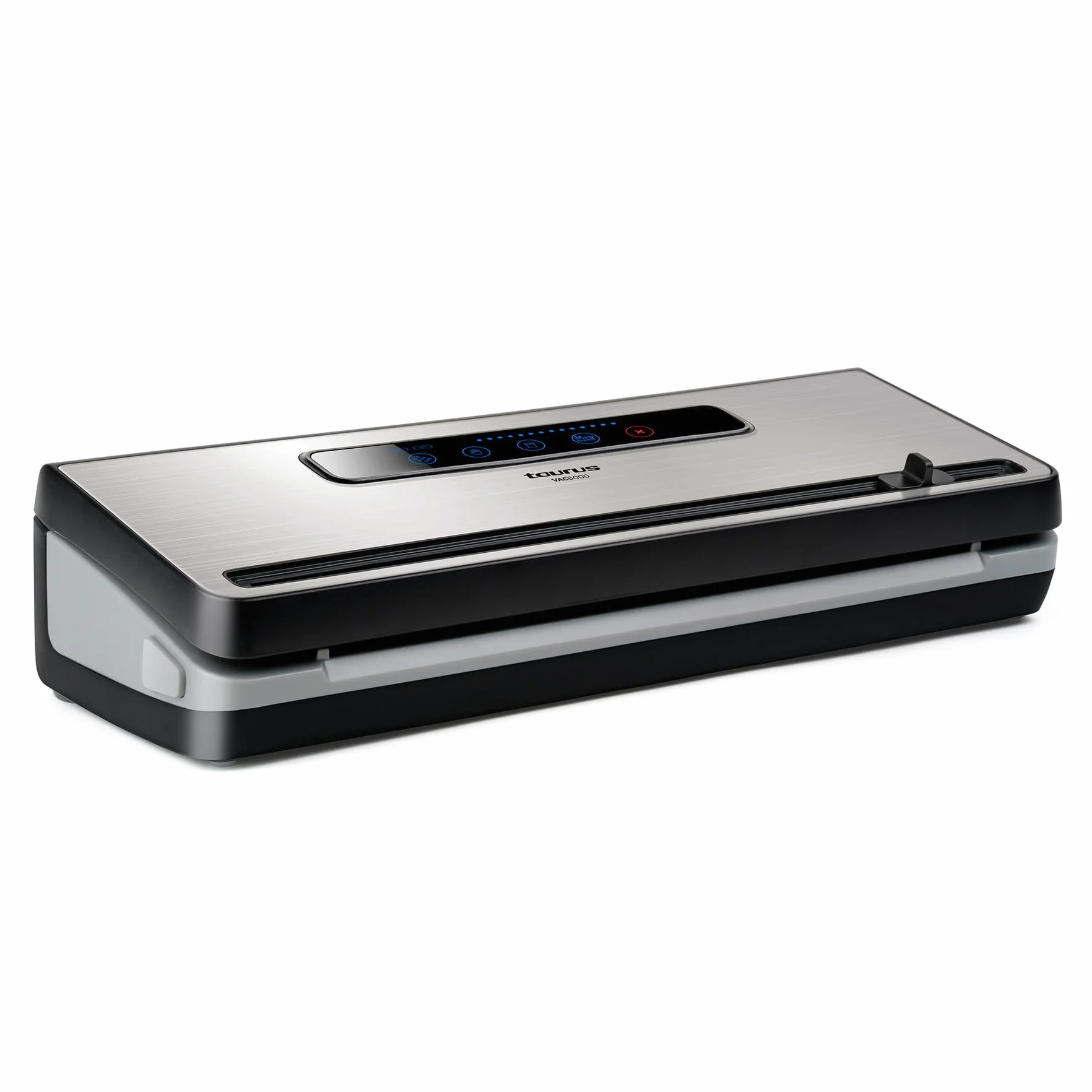 Taurus Vac600 - Envasadora y selladora al vacío de alimentos con cortador, alimentos secos y húmedos, función stop, tamaño y sellado 30 cm, indicador LED, bandeja de goteo, acero inoxidable y negro