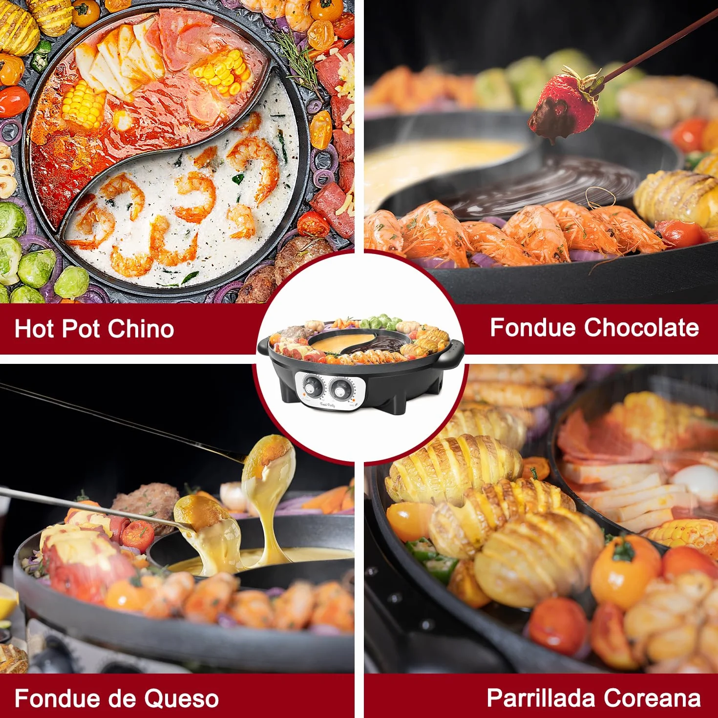 Parrilla Eléctrica sin Humo 220V 2200W 2 en 1 Hotpot Chino Korean BBQ Barbacoa Coreana de Mesa