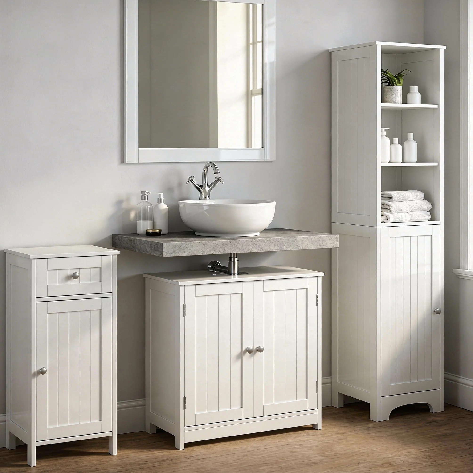 LOLAhome Mueble Bajo Lavabo Madera Blanca 60x60x30 cm 2 Puertas 2 Baldas