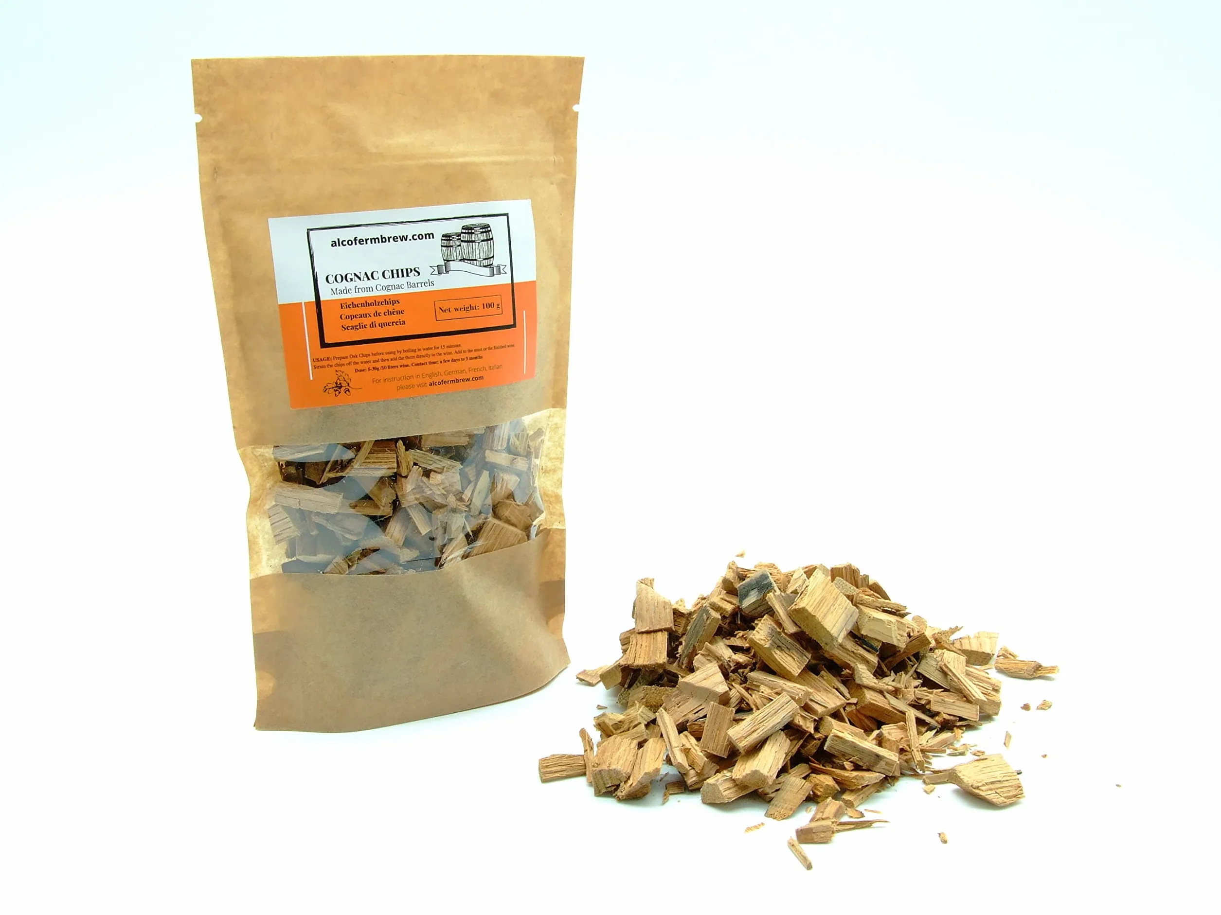 Virutas de roble Cognac AlcoFermBrew 100g Astillas de madera para vinos cerveza Whisky