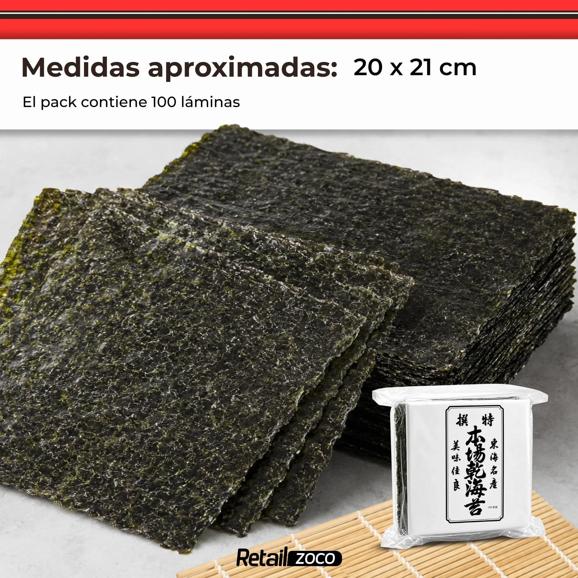 Alga Nori Yakinori 100 hojas 280 grs 21 x 20 cm para sushi makis nigiri temaki
