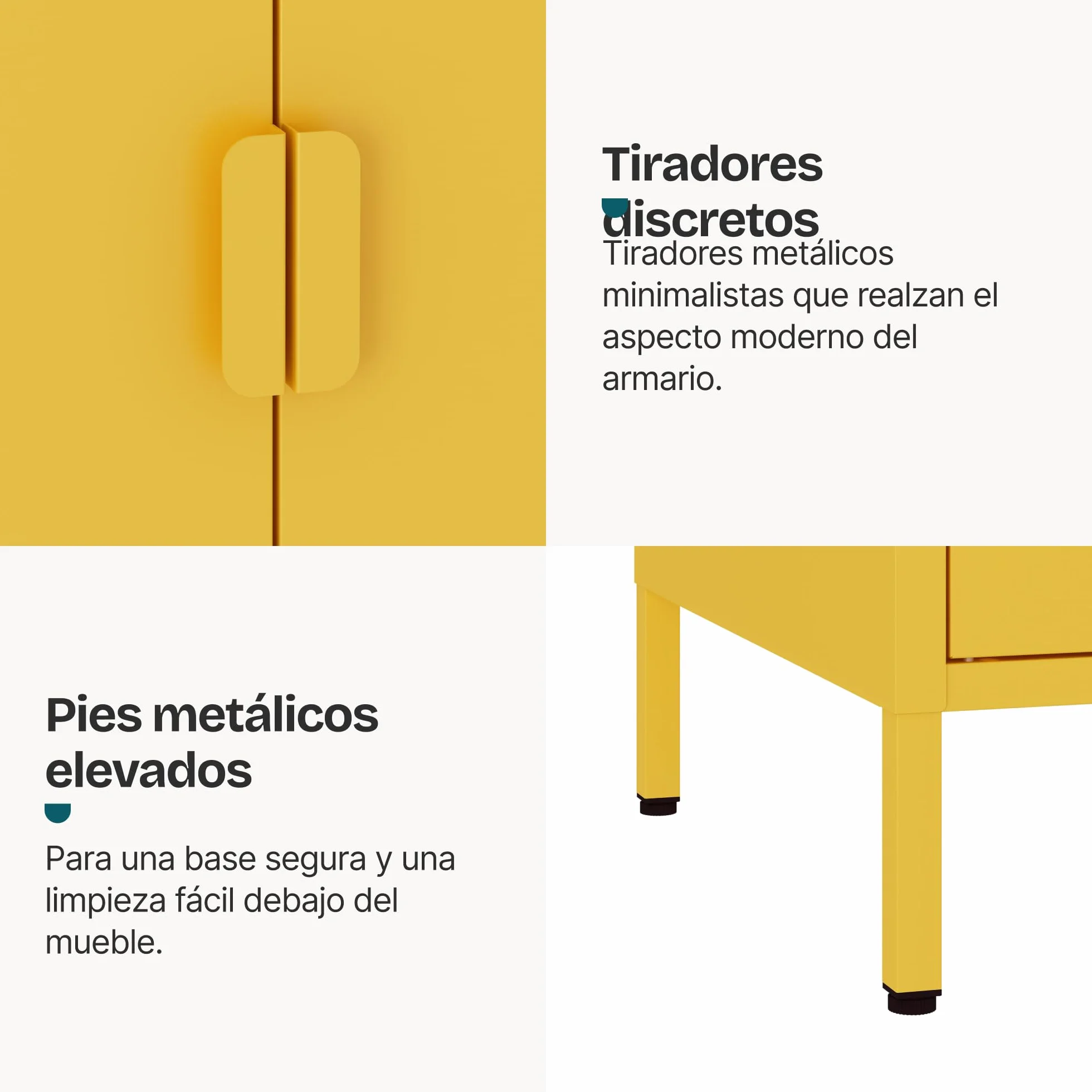 [en.casa] Armario Dormitorio Esteli con 2 Puertas 2 Percheros 4 Estantes Regulables Armario Ropero Clóset para Dormitorio Vestidor Acero 170 x 80 x 45 cm - Amarillo