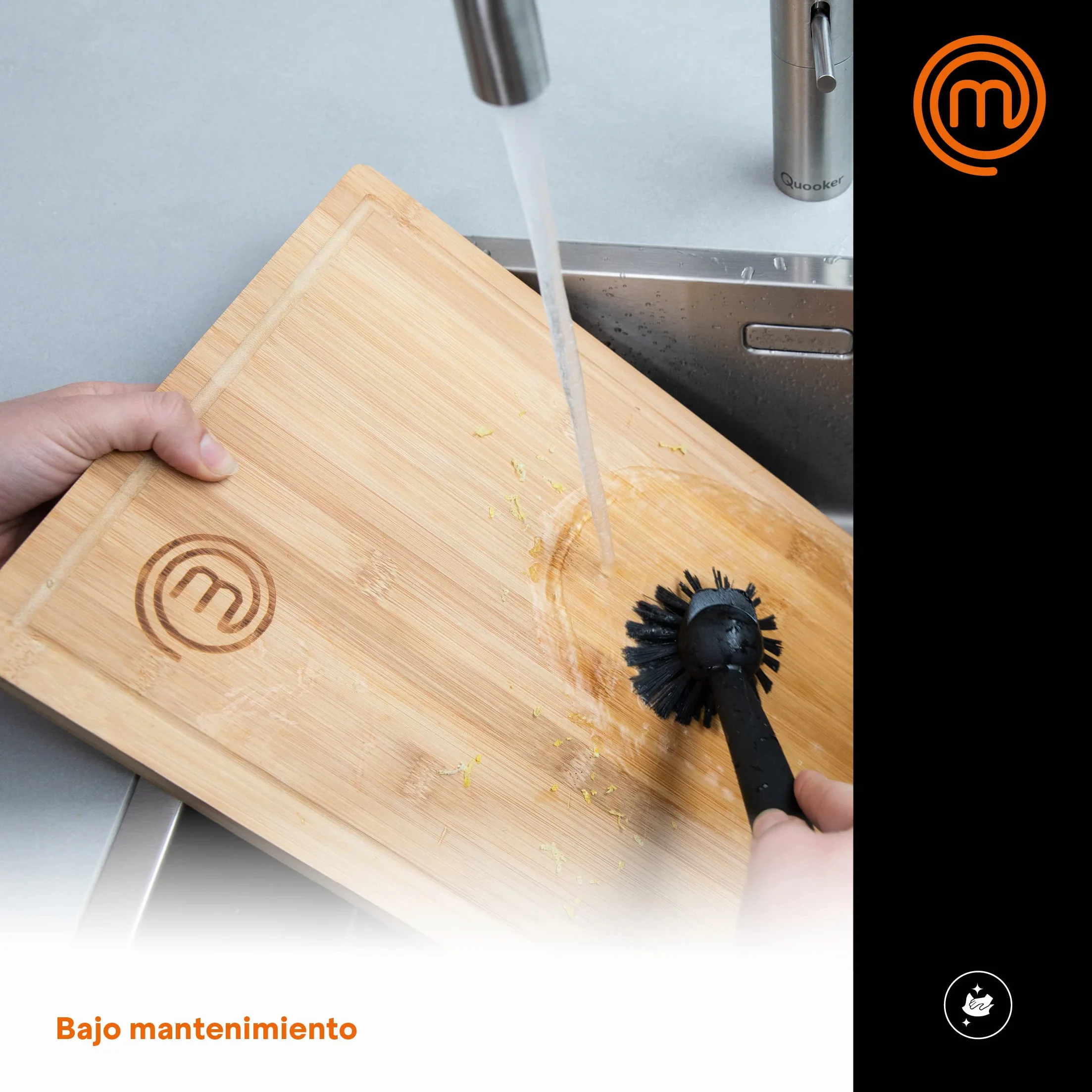 MasterChef Tabla de Cortar Madera Bambú Encimera para Carne Jamón Pan Quesos con Ranura Jugos Natural Sostenible
