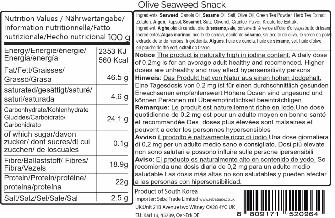 Daechun Snack de algas marinas Original Sea Salt Green Tea Powder Paquete de 20