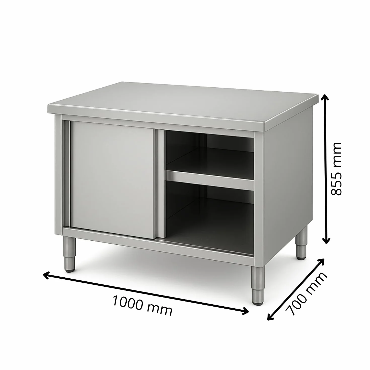 Genérico Mueble Neutro Inox Central 1000x700x855 mm - Puertas correderas - Cocina Profesional
