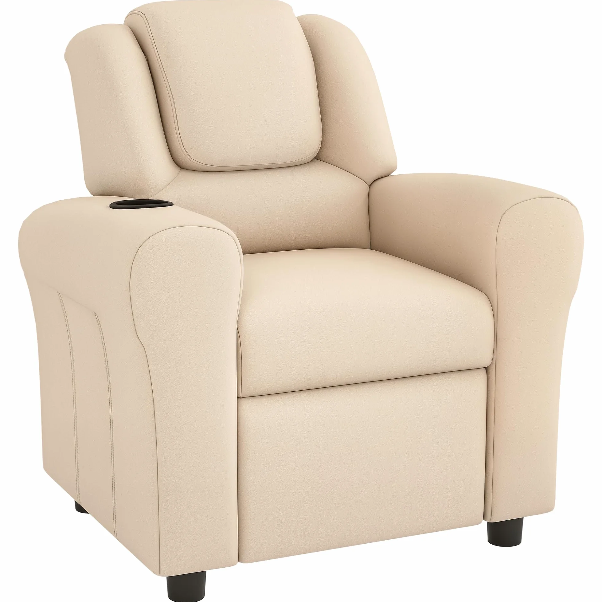 HOMCOM Sillón reclinable de piel sintética para niños con respaldo ajustable, reposapiés y portavasos, beige
