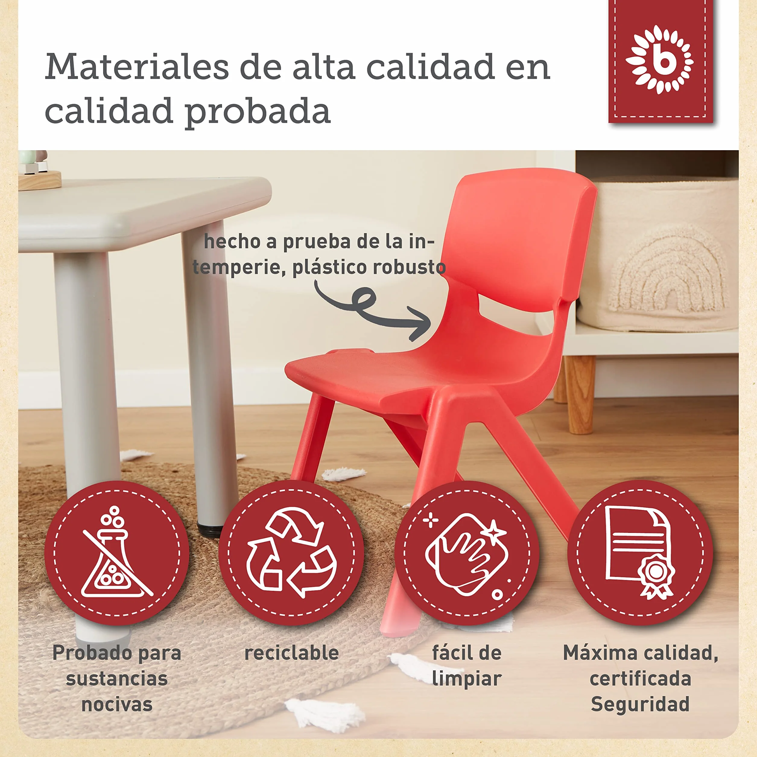 Bieco Silla para niños hasta 80 kg cargable | apilable y antivuelco | para Interior y Exterior | Silla niños Infantil Silla Escritorio Juvenil sillas de plastico Silla niño Silla plastico Infantil