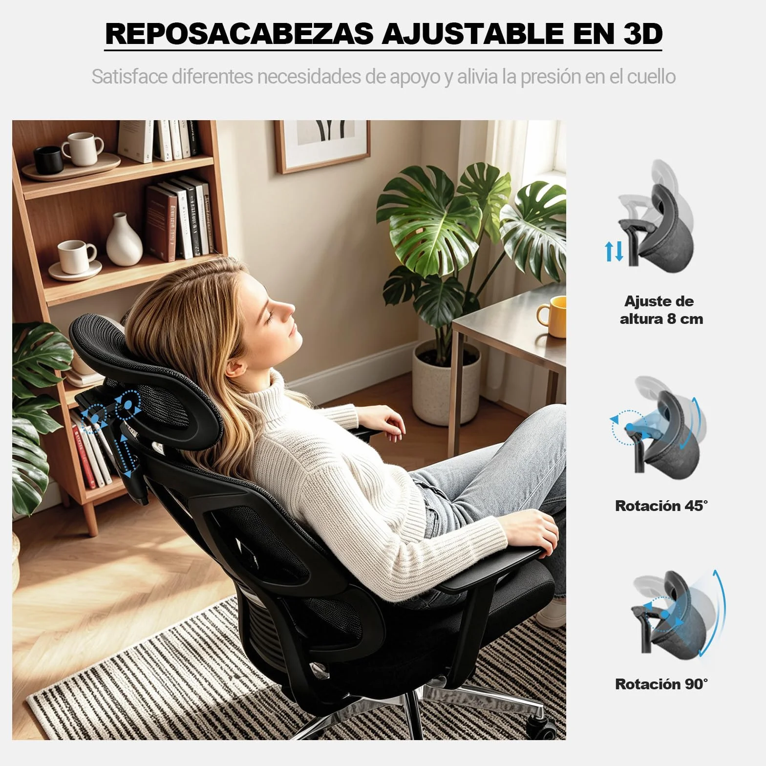 MELOKEA Silla de Oficina Ergonómica, Reposabrazos 4D, Asiento Ajustable, Reposacabezas 3D, Ruedas de Goma, 200KG