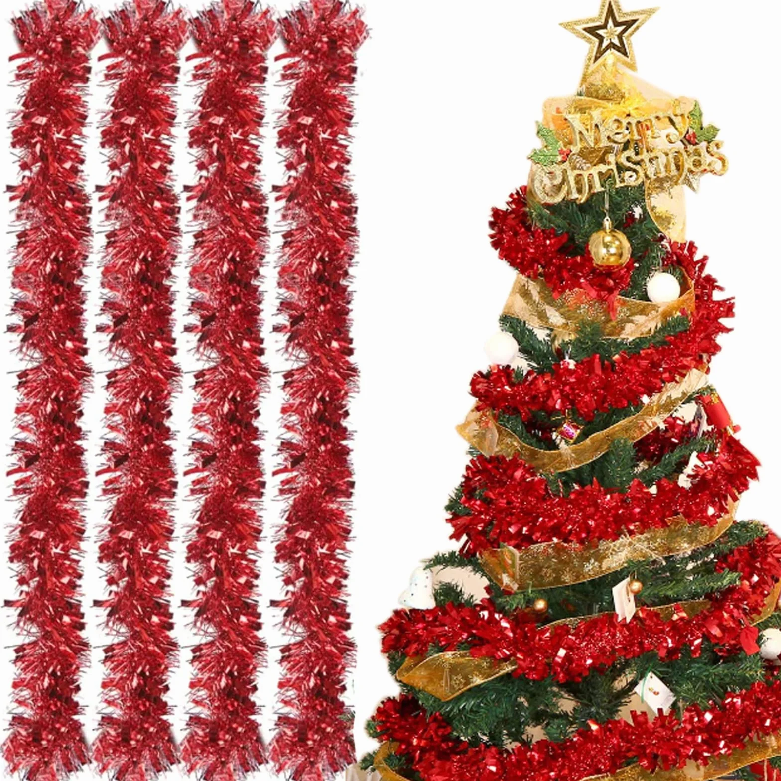 Kalamakala Guirnalda de Oropel Navidad, 4pcs Espumillon Arbol Navidad, Espumillón de Navidads, Oropel Navidads, Espumillons Decoración para Fiesta Árbol de Navidada