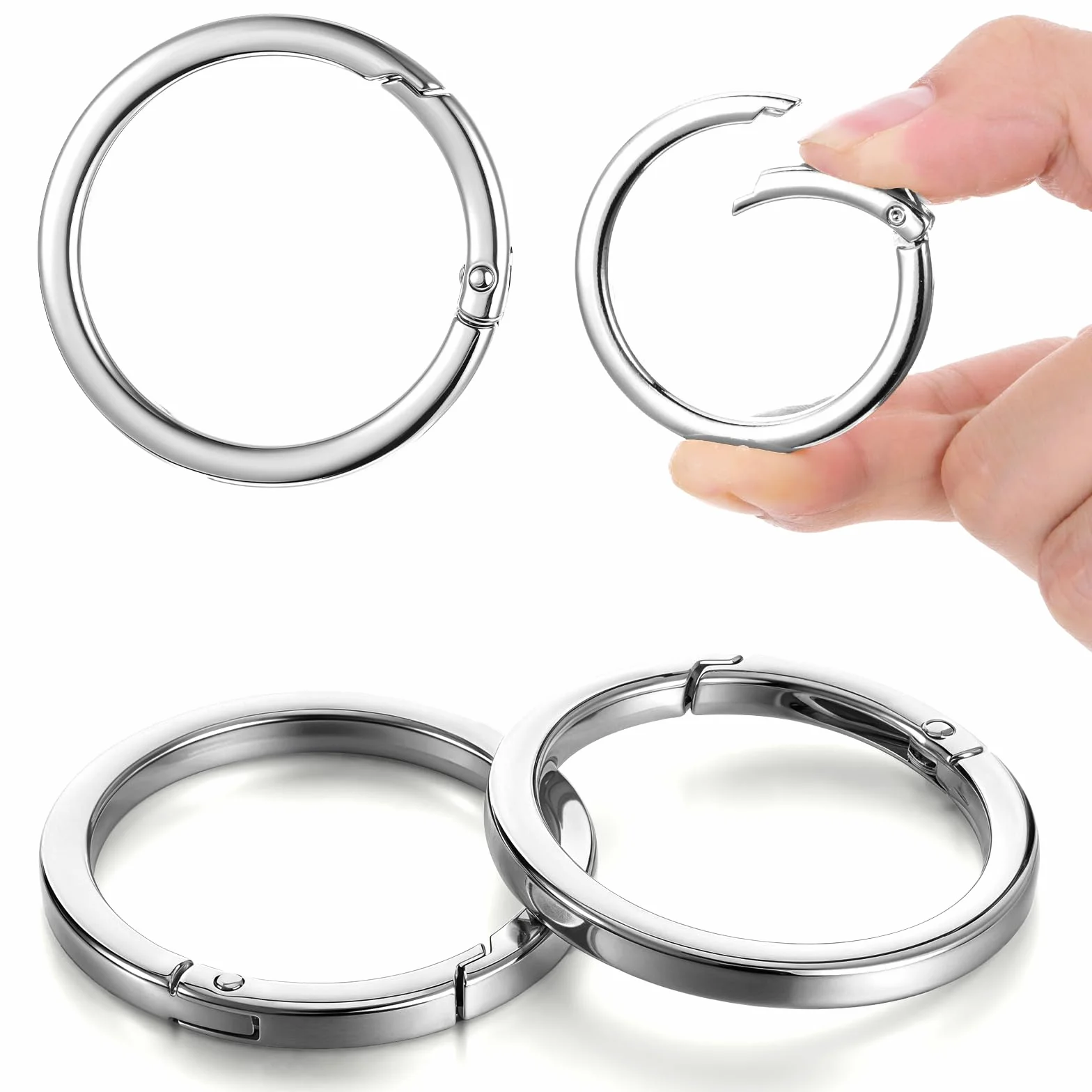 4 llaveros de metal de 5 cm, anillos grandes de plata con mosquetón, clip de mosquetón plano para correa de bolso, bolso, accesorios
