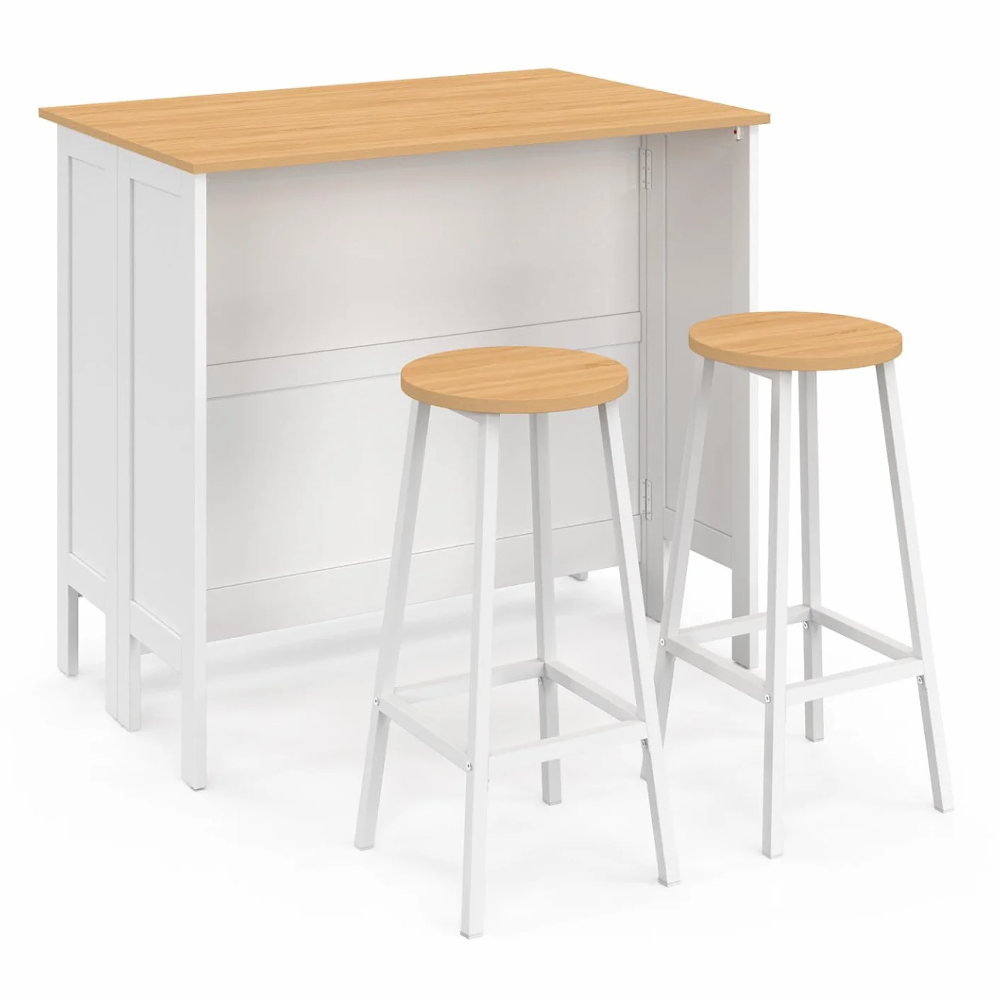IDMarket – Conjunto de mesa de bar ilot Aquiles y 2 taburetes madera blanca bandeja forma haya
