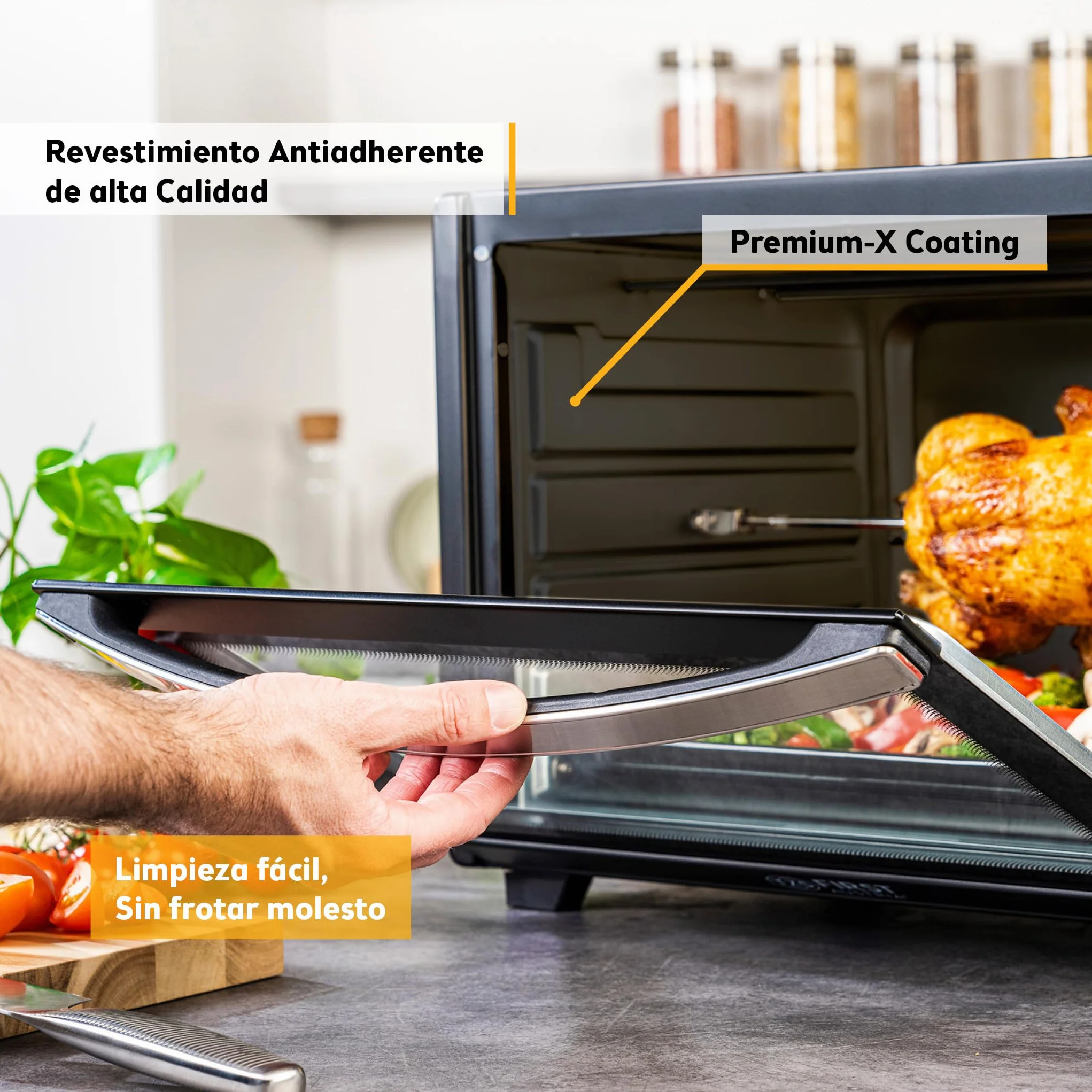 TZS First Austria Mini Horno 45L 2000W con Premium-X Coating – Minihorno Digital hasta 230°C & 4 Alturas – Temporizador de 180 Min & 8 Modos – Incl. Asador Giratorio – Para cocinas pequeñas & camping