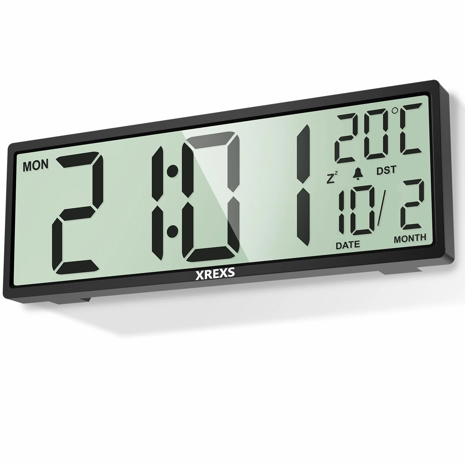 XREXS Reloj de Pared Digital de 14,5 Pulgadas, Hora, Calendario, Temperatura, Función DST, Funciona con Pilas, para Dormitorio, Salón, Aula, Oficina (Negro)