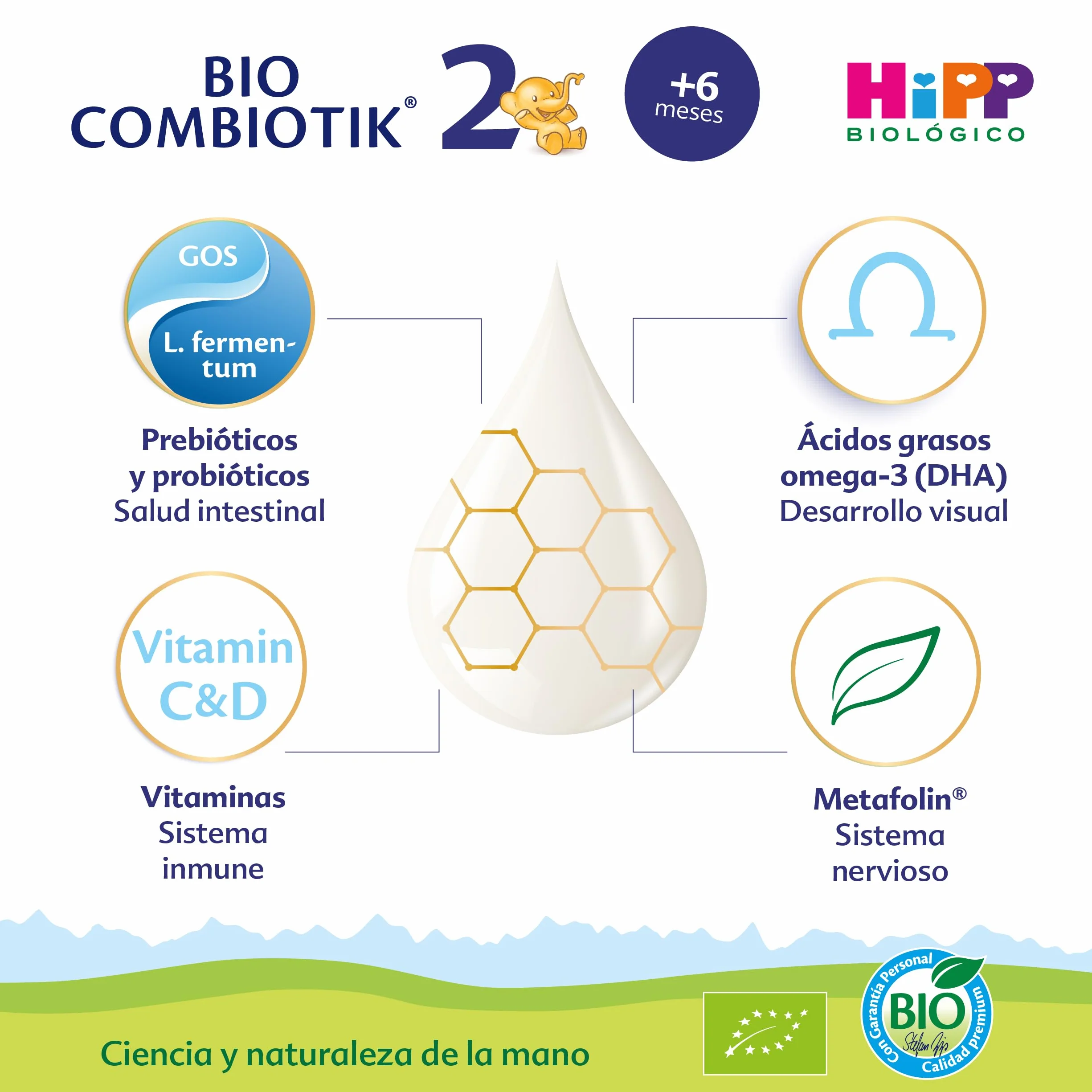 HiPP Combiotik 2 Leche para bebés Ecológica 800 gr BIO 6-12 meses con Lactosa Omega-3 Prebióticos