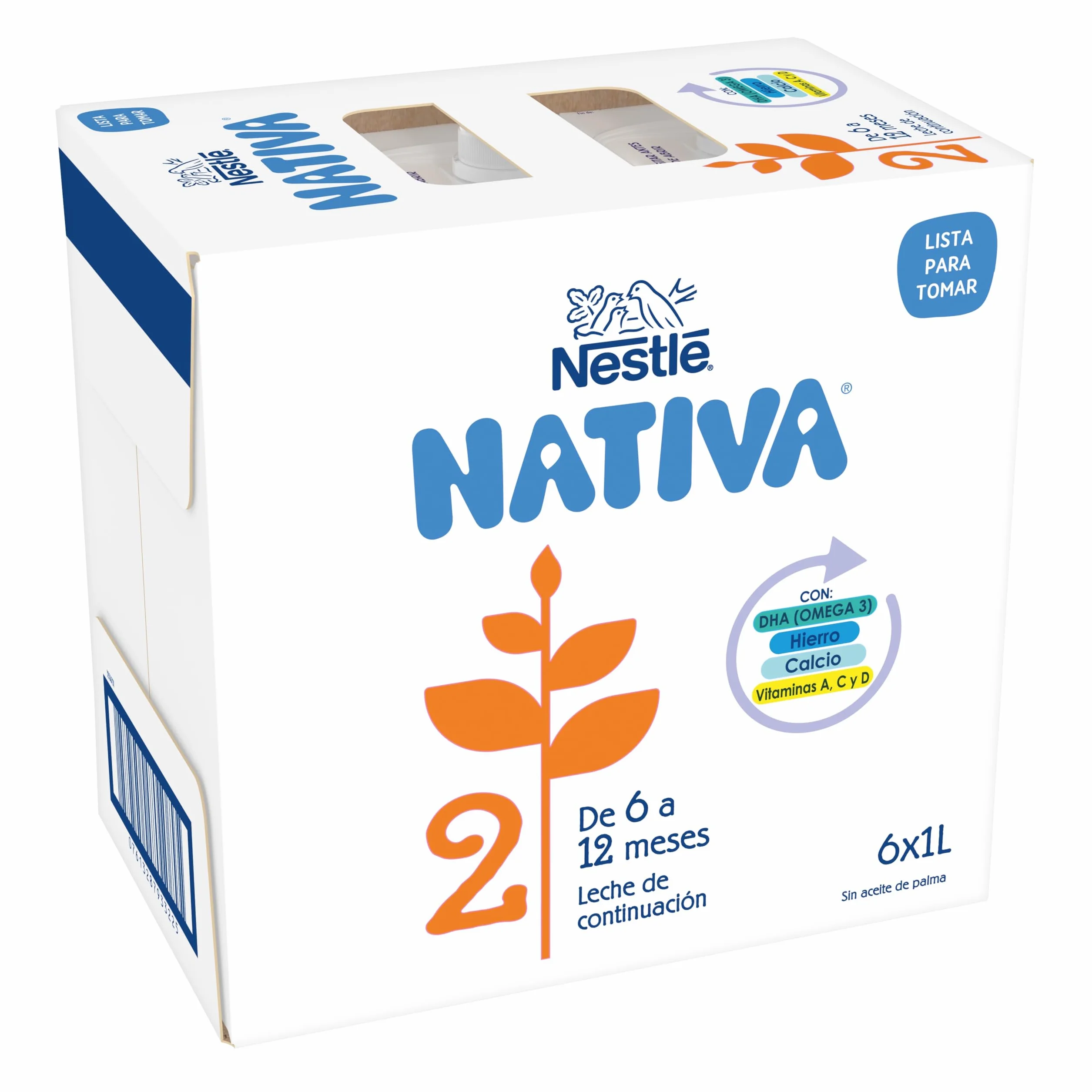 Nestlé Nativa 2 Leche de continuación líquida para bebés 6 meses 6x1L