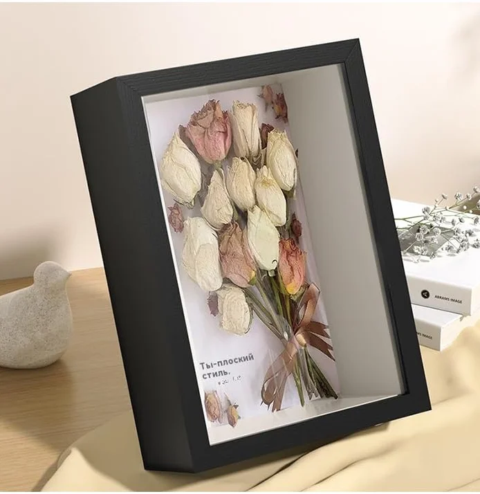 Marco de Caja de Sombra 3D 25x25cm Negro para Fotos Objetos Medalla Flor