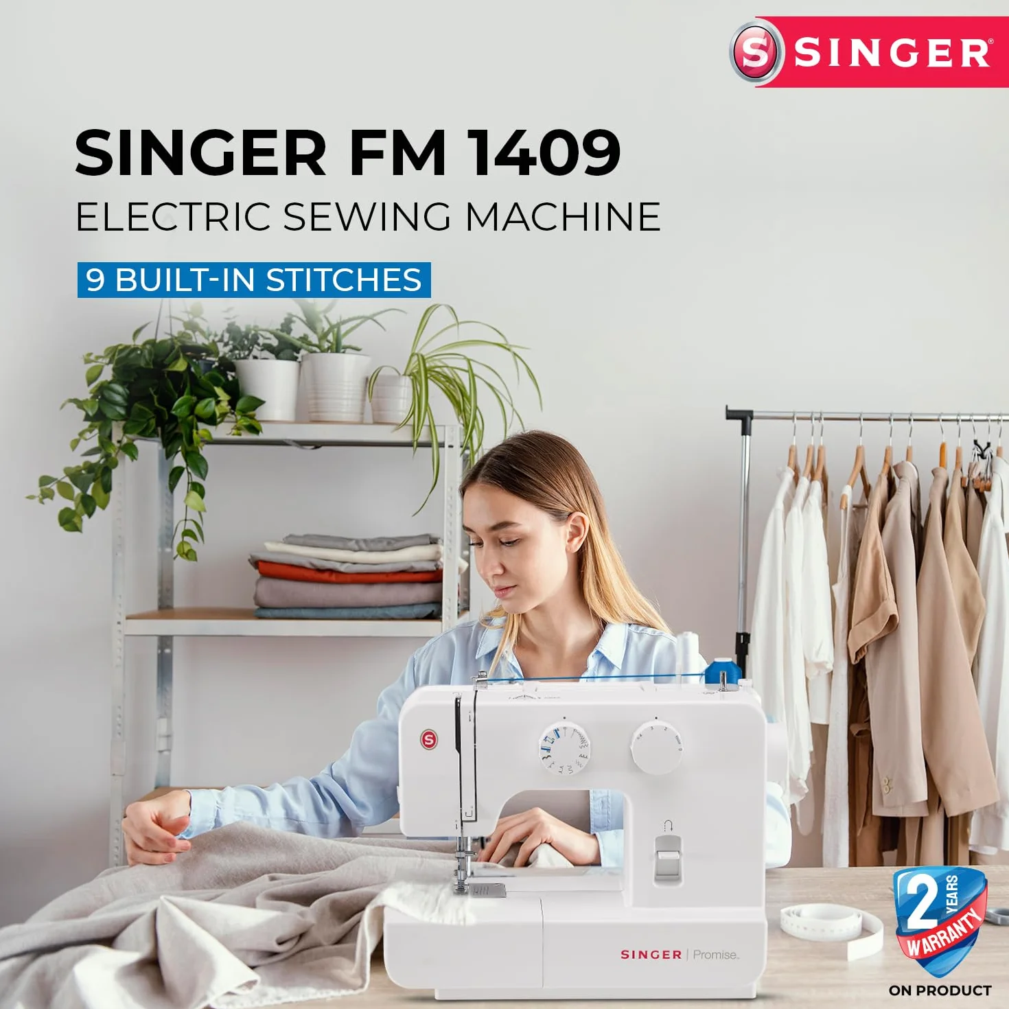 Singer 1409 Promise - Máquina de Coser Mecánica, 9 puntadas, 120 V, color Blanco