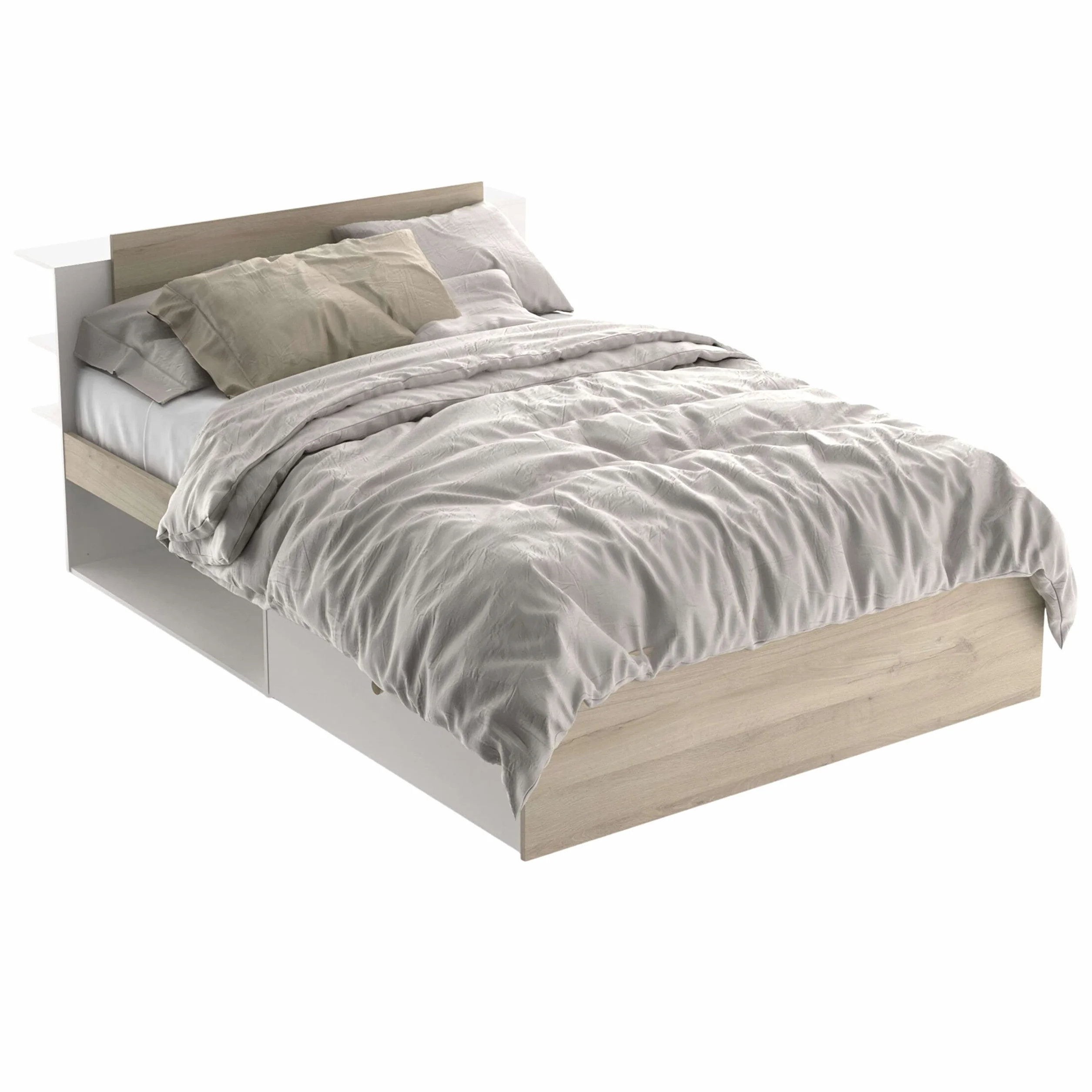 Miroytengo Dormitorio Principal Completo Izzy Color Blanco Mate y Roble Kronberg (Cama+cómoda+mesitas)