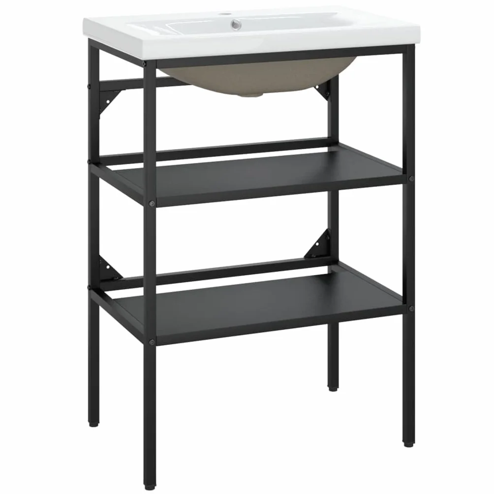 vidaXL Estructura de Baño con Lavabo Incorporado Soporte Lavadero Consola Cuarto de Baño Aseo Inodoro Lavamanos Muebles Hierro Negro