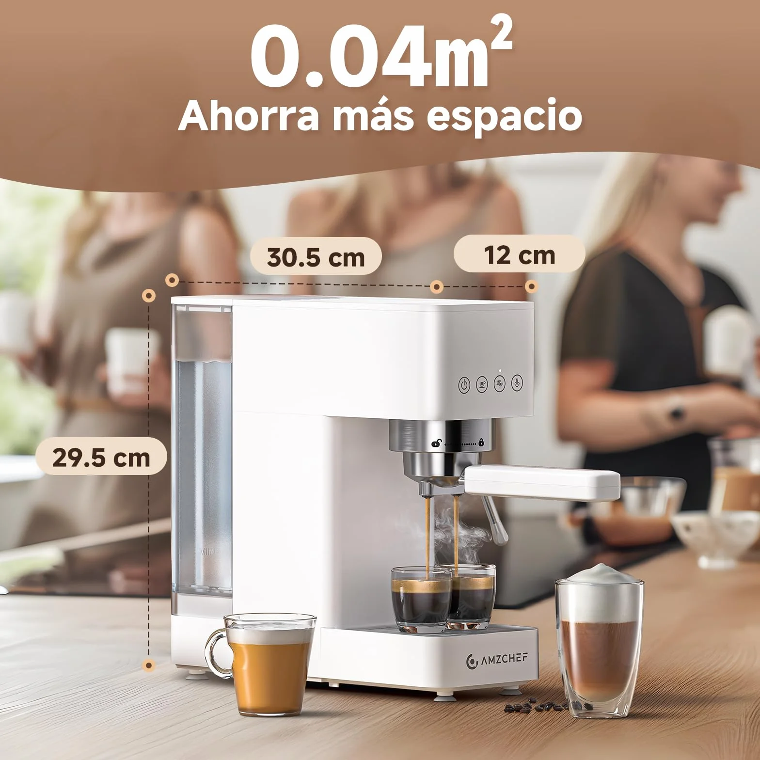AMZCHEF Cafetera Espresso de 20 Bares, coffee machine con espumador de leche profesional, pequeña cafetera espresso para capuchino, latte y macchiato, depósito de agua de 1,5L, 1350W,color blanco