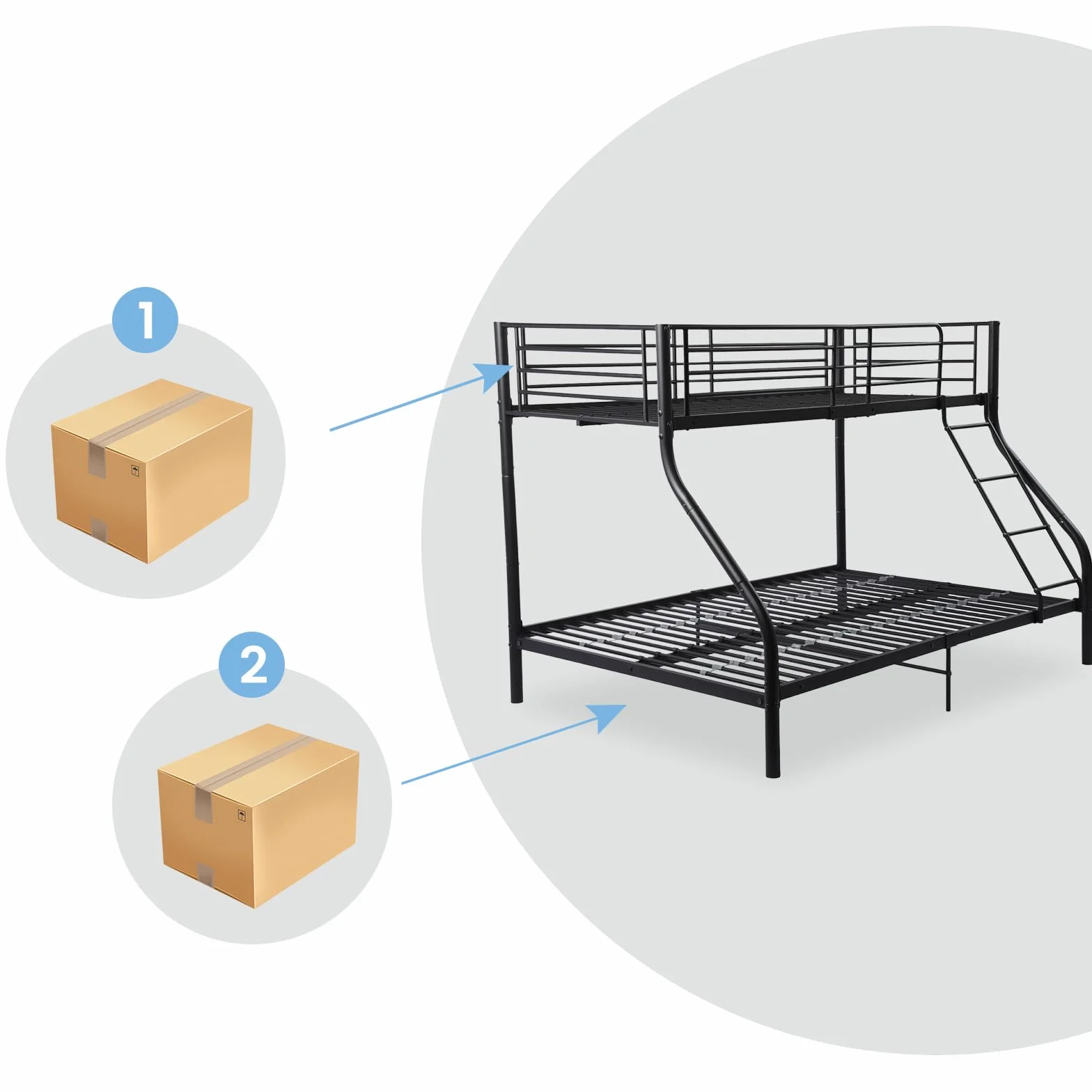 Litera de 90 x 200/140 x 200 cm con Somier, Cama Infantil con Escalera y Protección Anticaídas Cama Alta - Negro