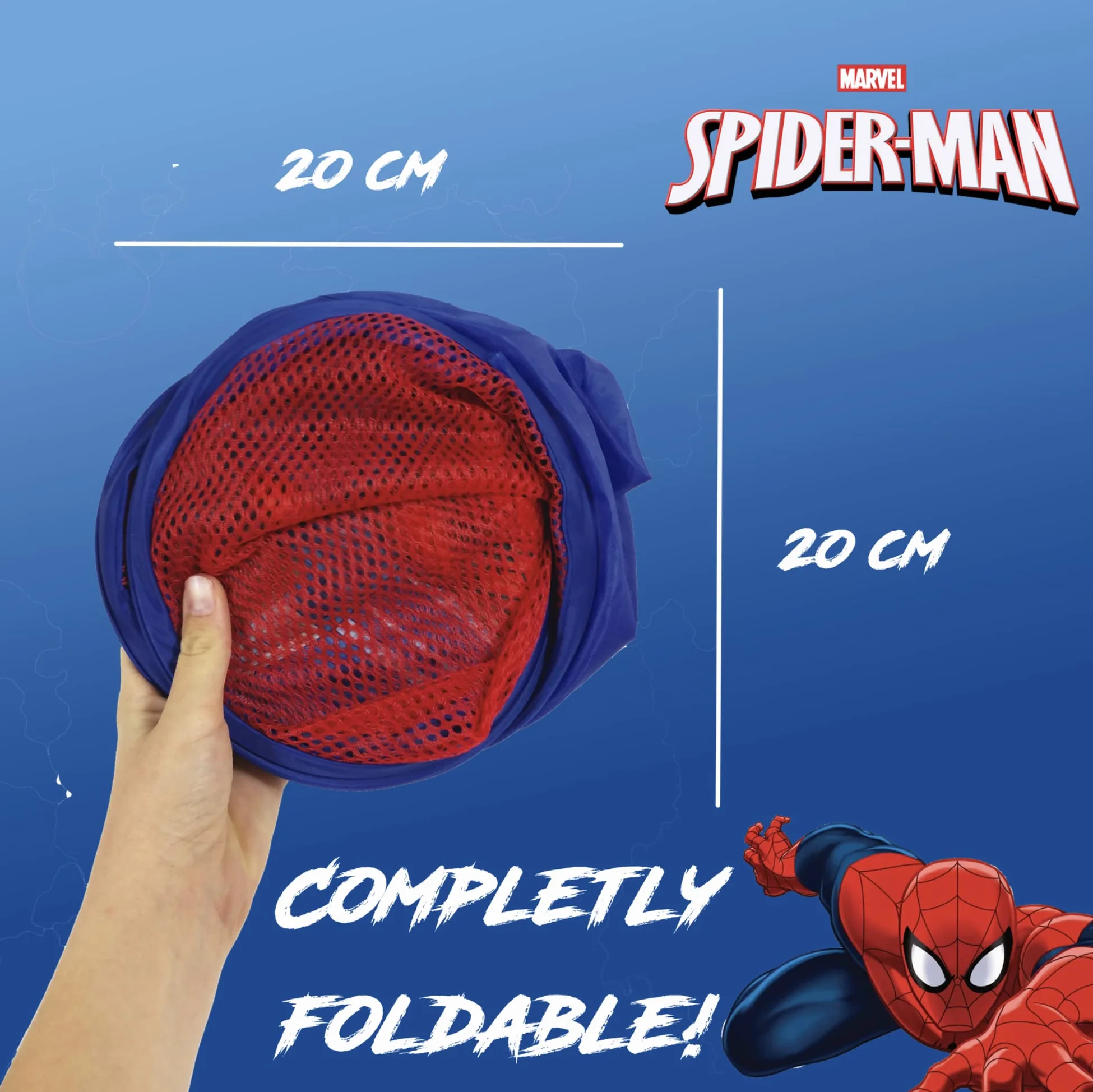 Superdiver - Contenedor plegable de Spiderman, Licencia Oficial Marvel: Para guardar y almacenar juguetes y ropa - 36x36x58 cm - Fácil de guardar. Perfecto para niños y niñas.