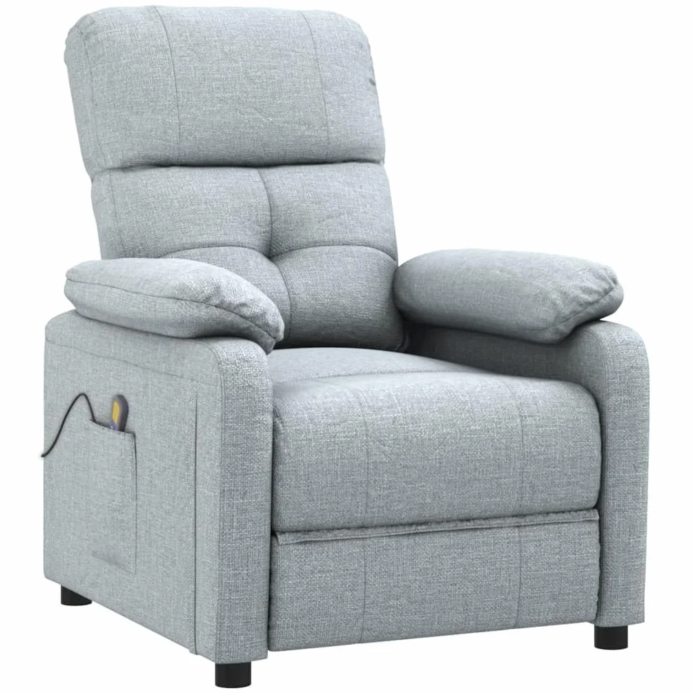 IKAYAA Sillón Reclinable de Masaje con 6 Zonas de Masaje y Mando a Distancia, Reclinable Manual, Sillón Relax de Tela con Prácticos Bolsillo, Gris Claro