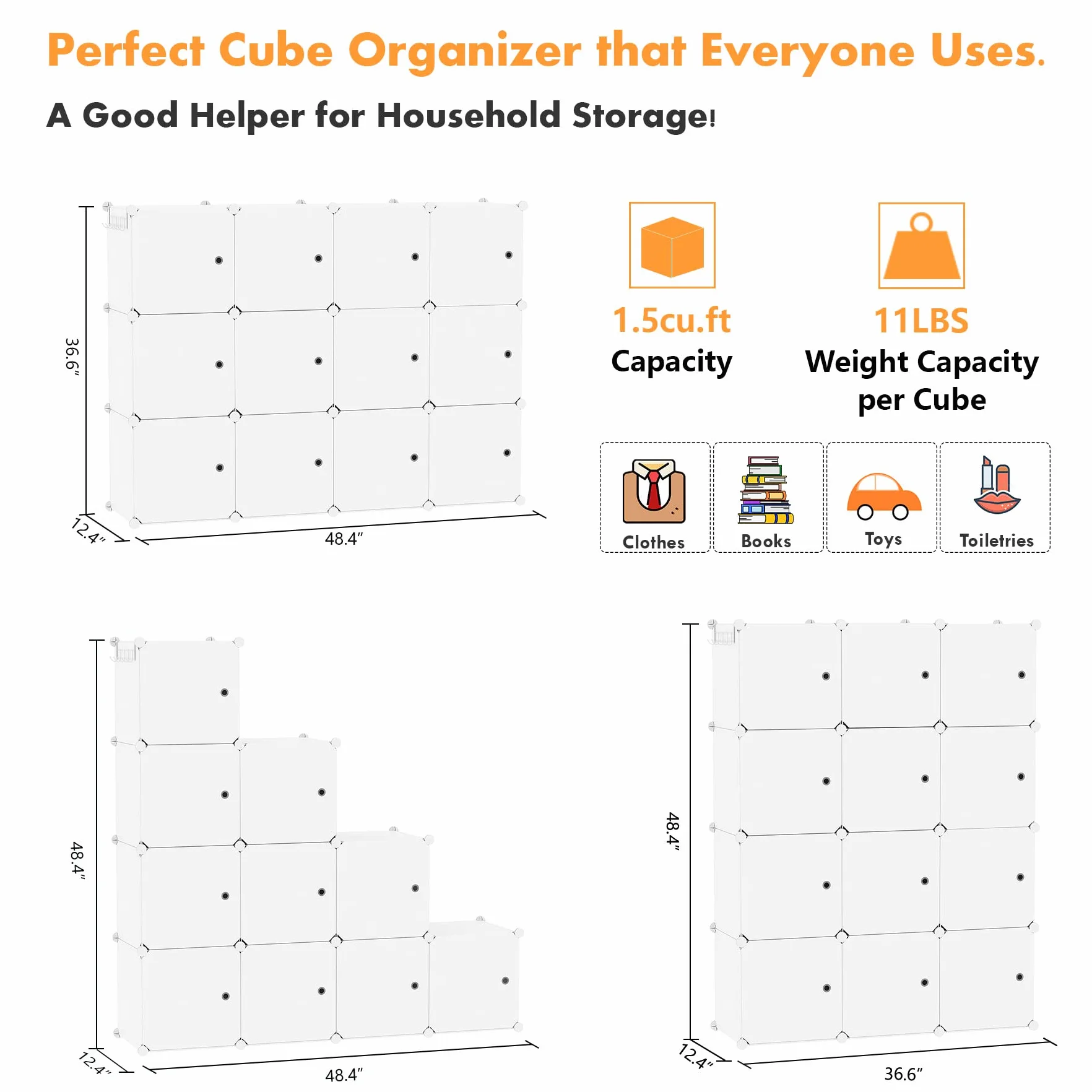 C&AHOME C&HOGAR Organizador de Almacenamiento en Forma de Cubo con Puertas 91.4cm x 31.5cm x 122.9cm