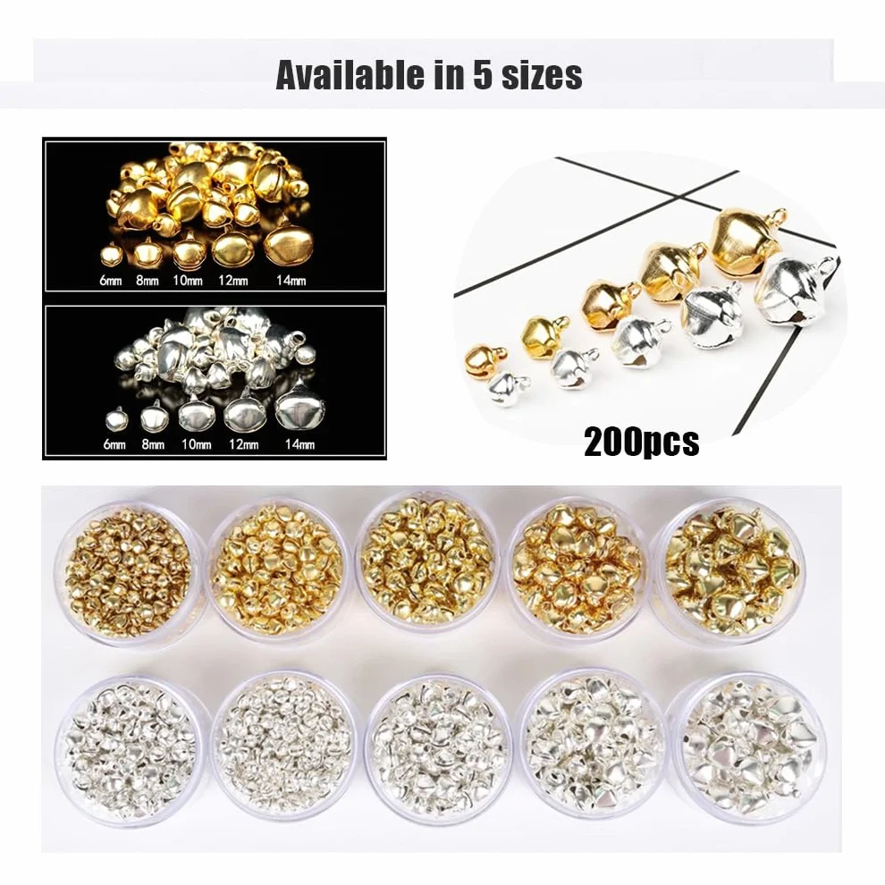 Campanas de metal de cobre para manualidades, 200 piezas, sonido claro, protección contra el óxido