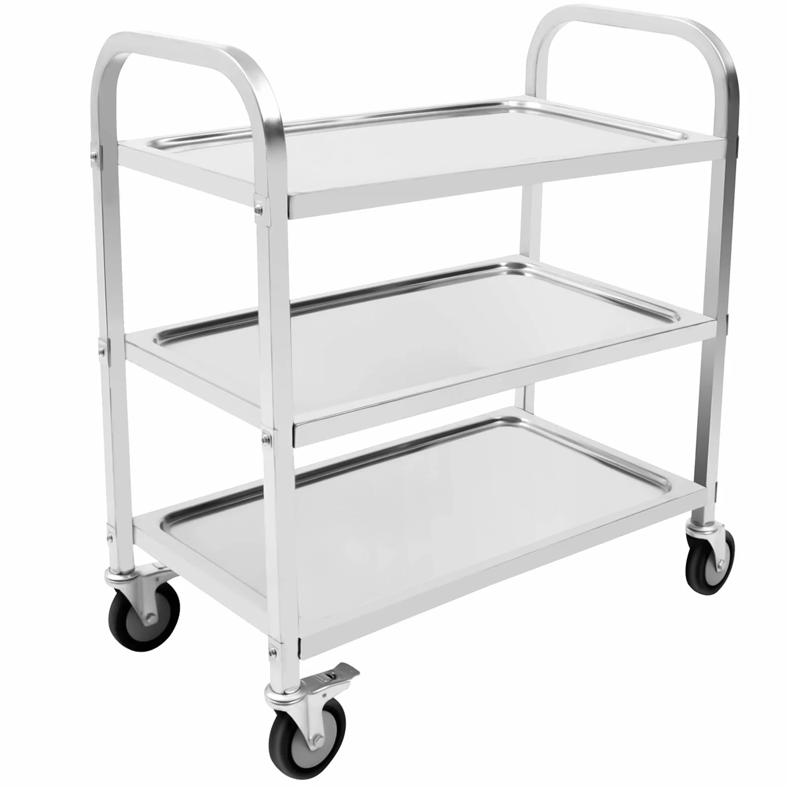Carro de almacenamiento de 3 pisos, postre con ruedas de acero inoxidable, estante rodante, capacidad 20 kg por bandeja, para cocina, sala de estar, oficina, baño, 75 x 40 x 83,5 cm,