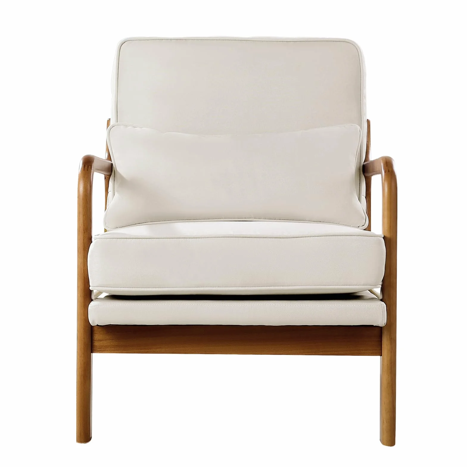 VEVOR Sillón de Estilo Moderno de Mediados de Siglo con Estructura de Madera Maciza y Patas Antideslizantes, Tapizado en Tela de Lino y Cojín Grueso de 14,5 cm para Salón, Dormitorio y Oficina