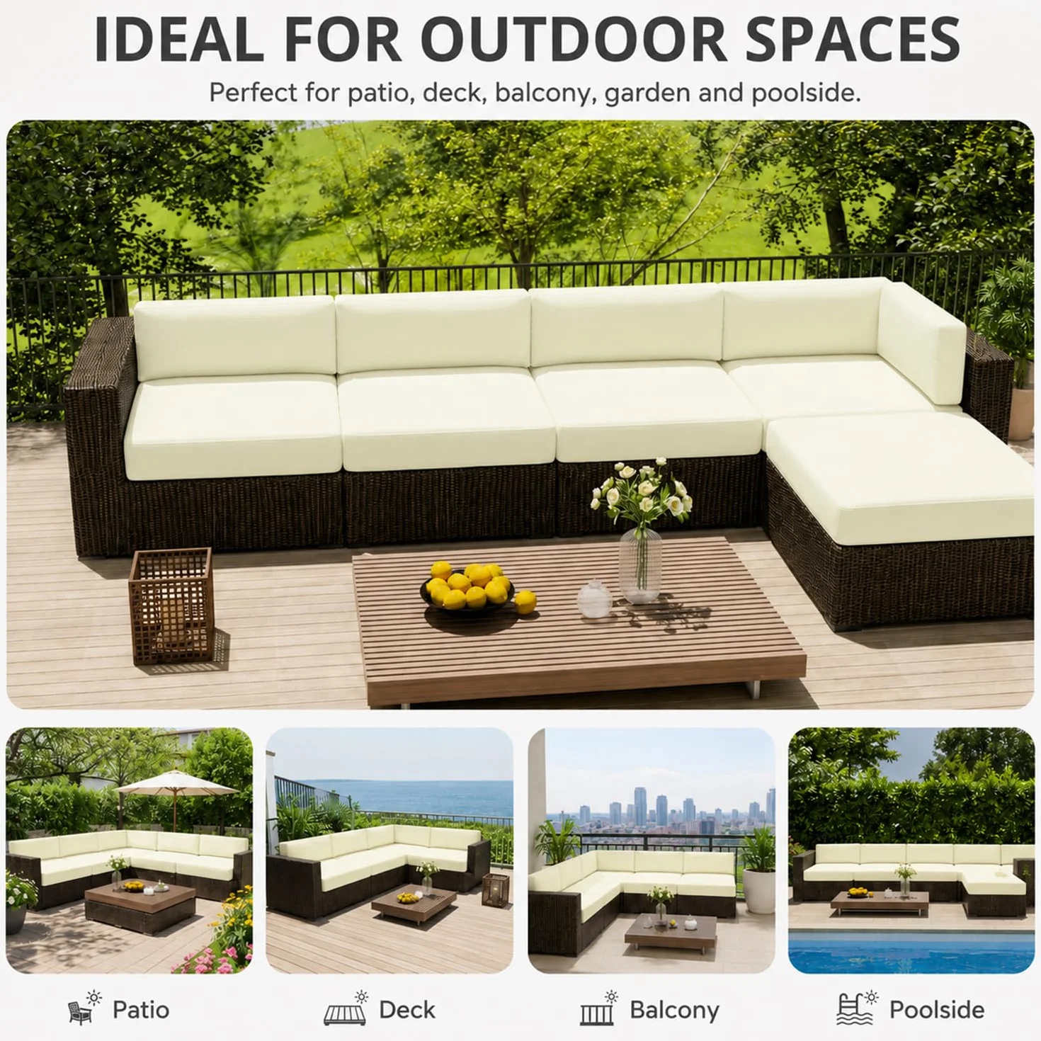Hiseng Fundas Cojín Asiento 2 Piezas Impermeables Jardín Exterior Cremallera 50x55x10cm Beige