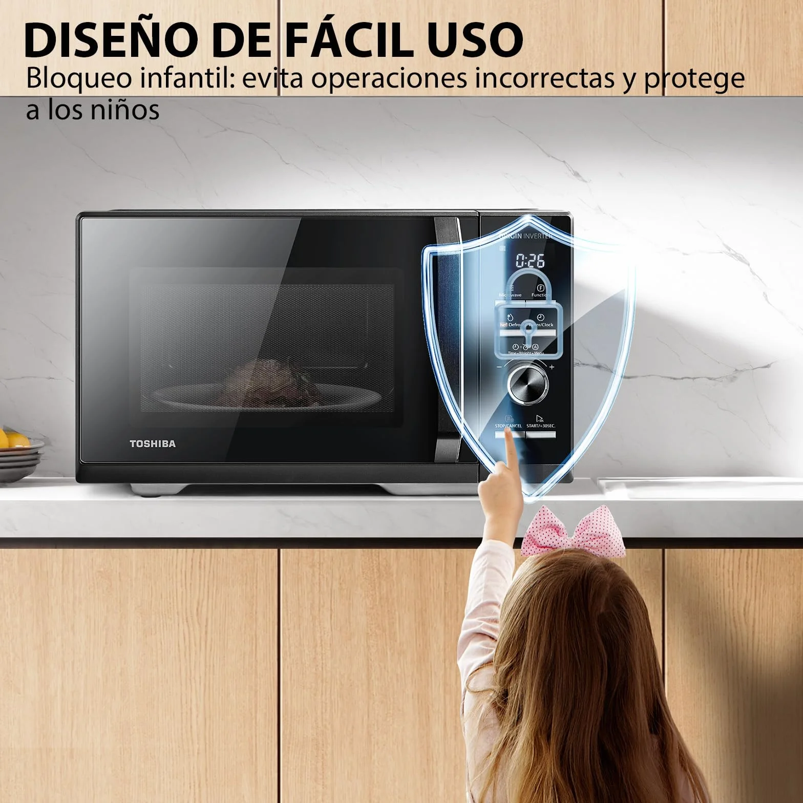 TOSHIBA Microondas Digital con Grill 25L, 900W Inverter, 10 Niveles Potencia, Control Preciso, Calentamiento Uniforme, Negro Elegante MW3-AG25PFI(BK)